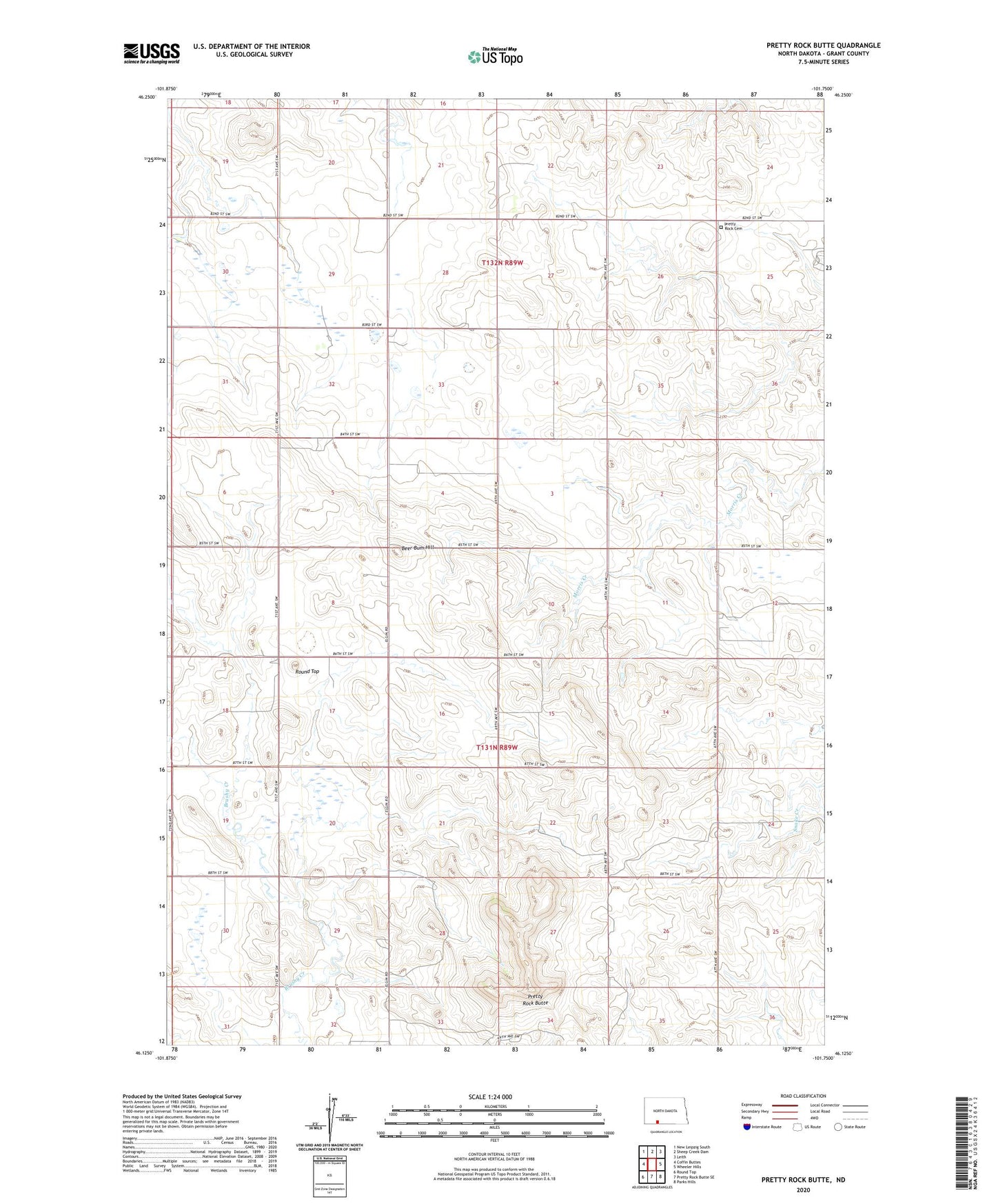 Pretty Rock Butte North Dakota US Topo Map Image