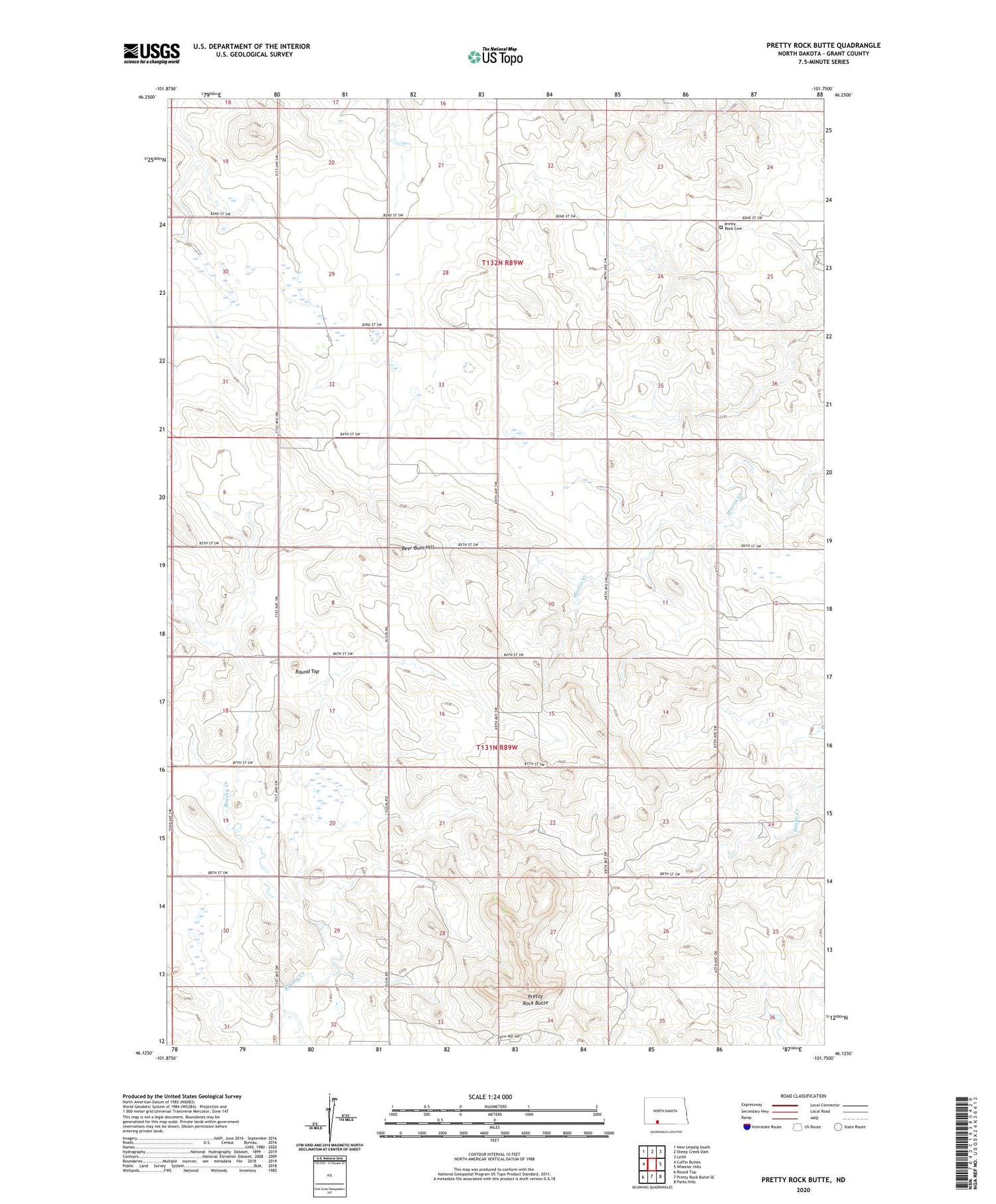 Pretty Rock Butte North Dakota US Topo Map Image