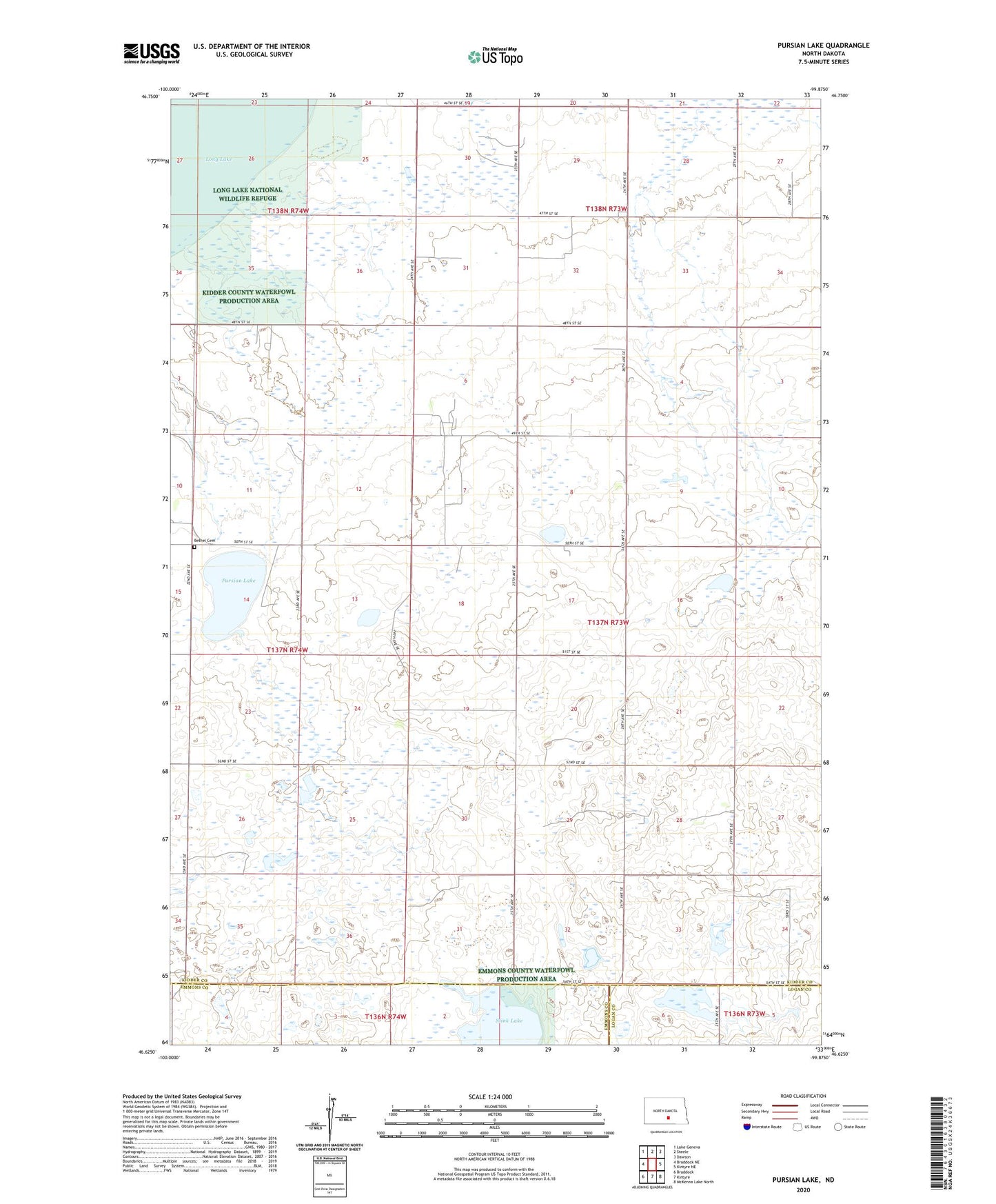Pursian Lake North Dakota US Topo Map Image