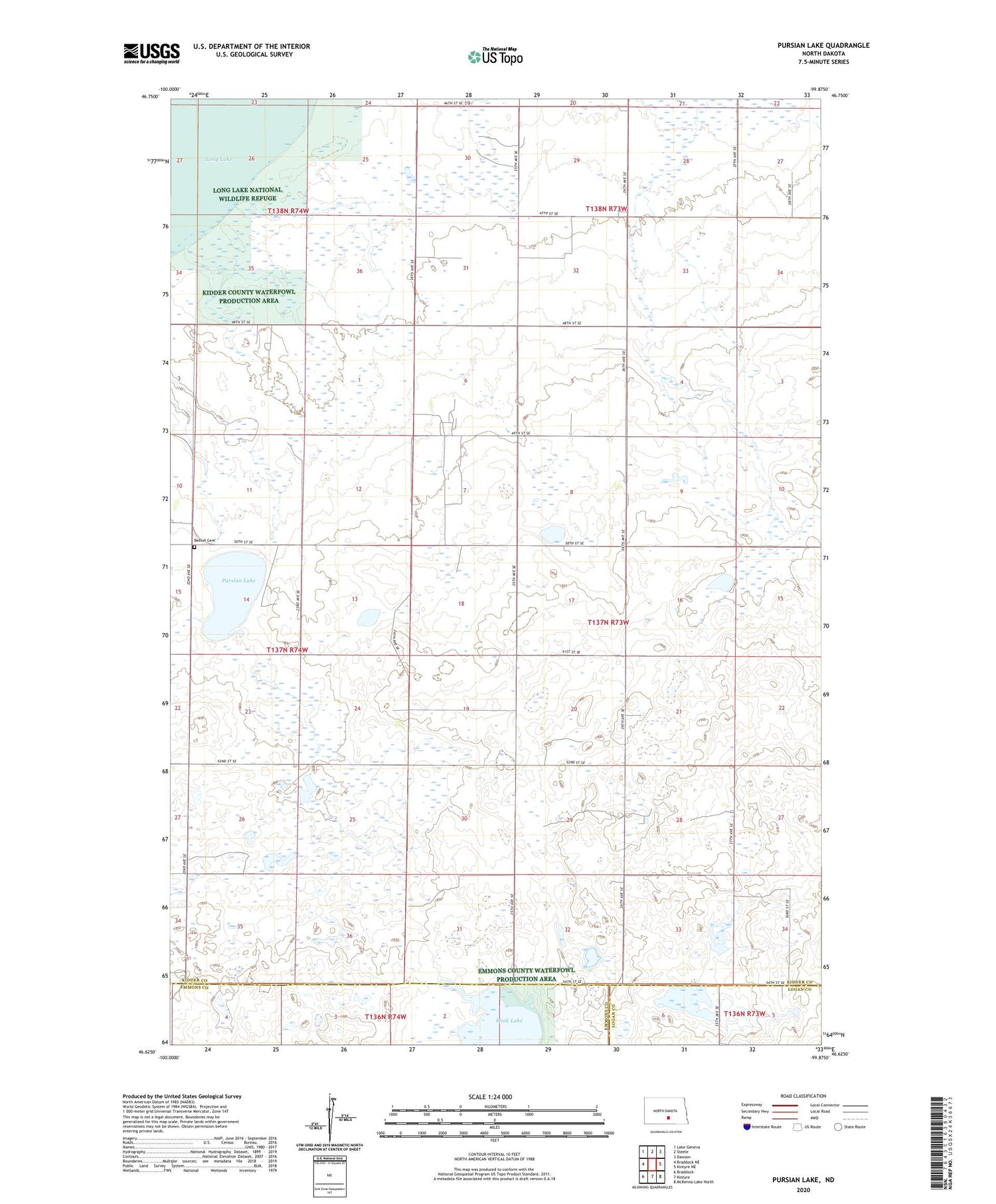 Pursian Lake North Dakota US Topo Map Image