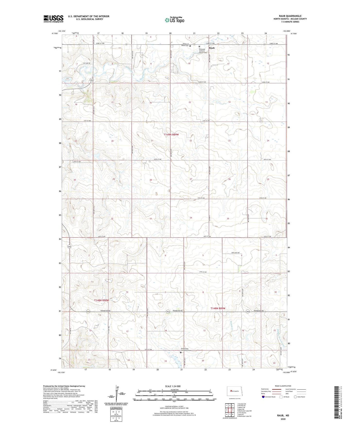 Raub North Dakota US Topo Map Image