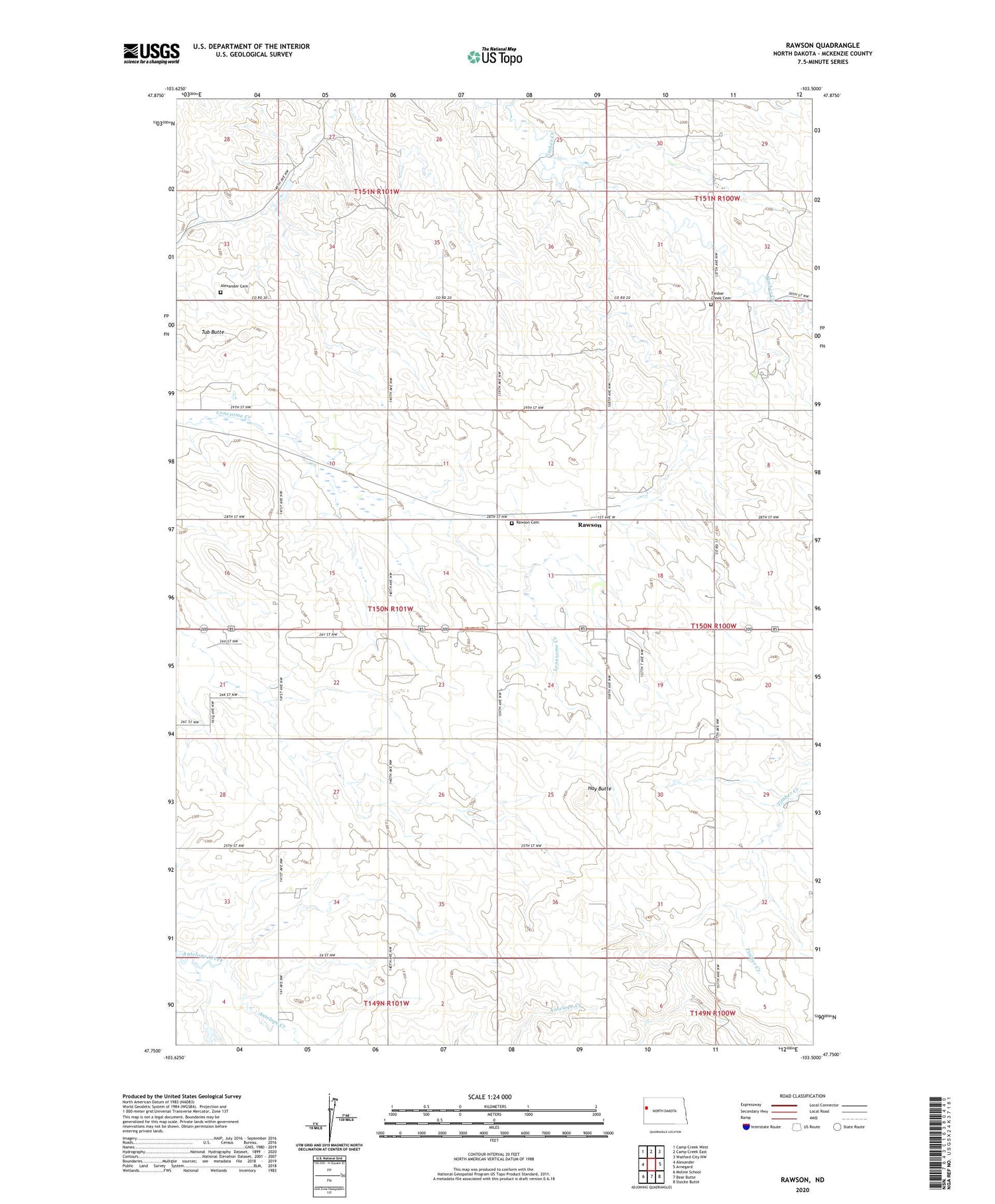 Rawson North Dakota US Topo Map Image