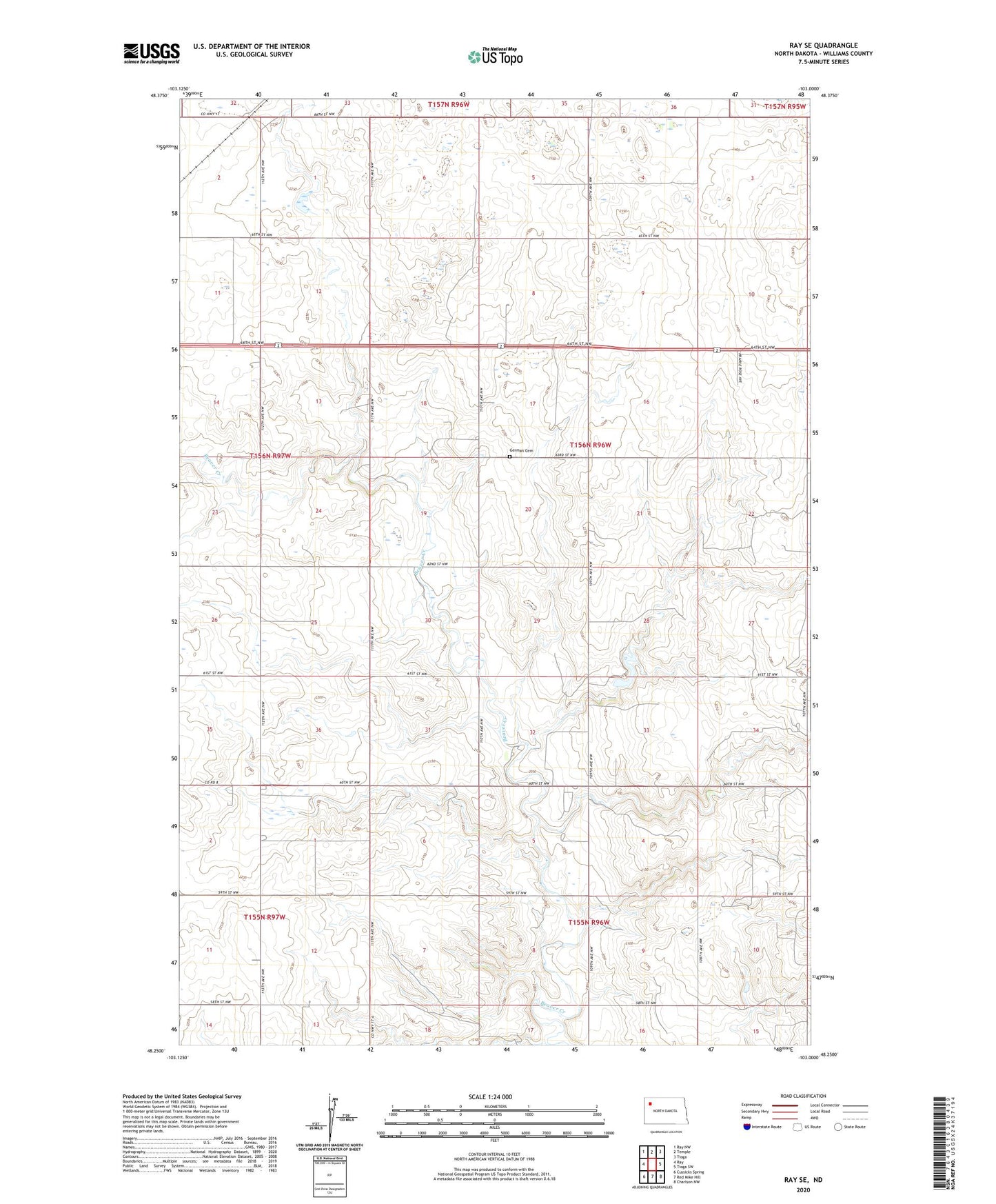 Ray SE North Dakota US Topo Map Image