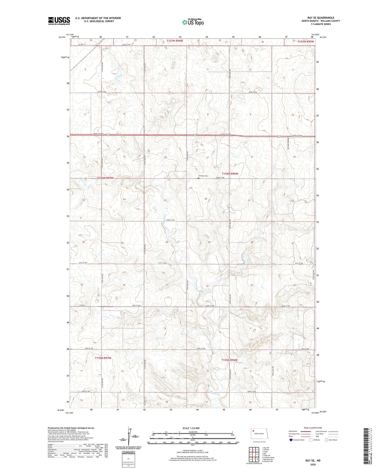 Ray SE North Dakota US Topo Map Image