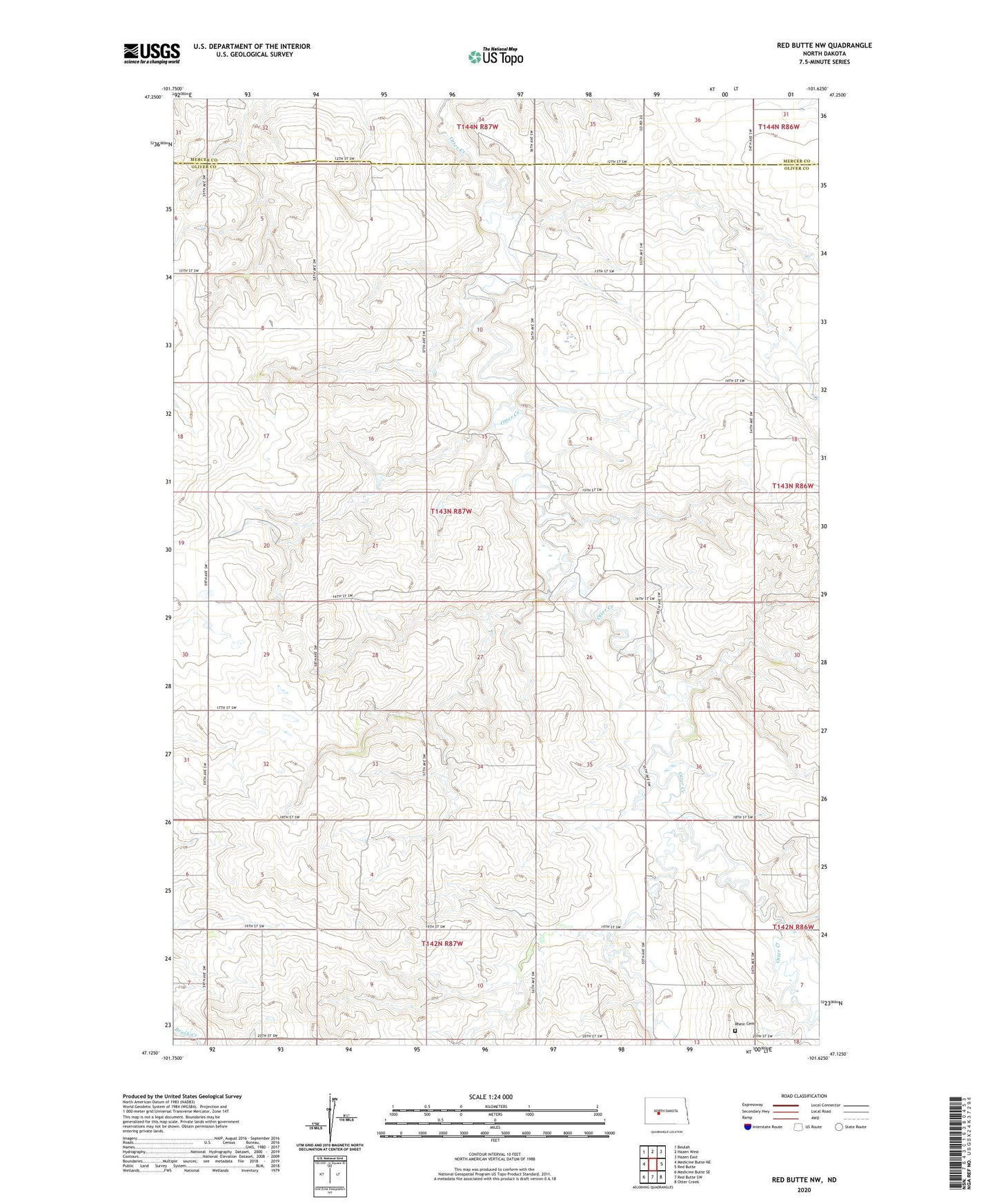 Red Butte NW North Dakota US Topo Map Image
