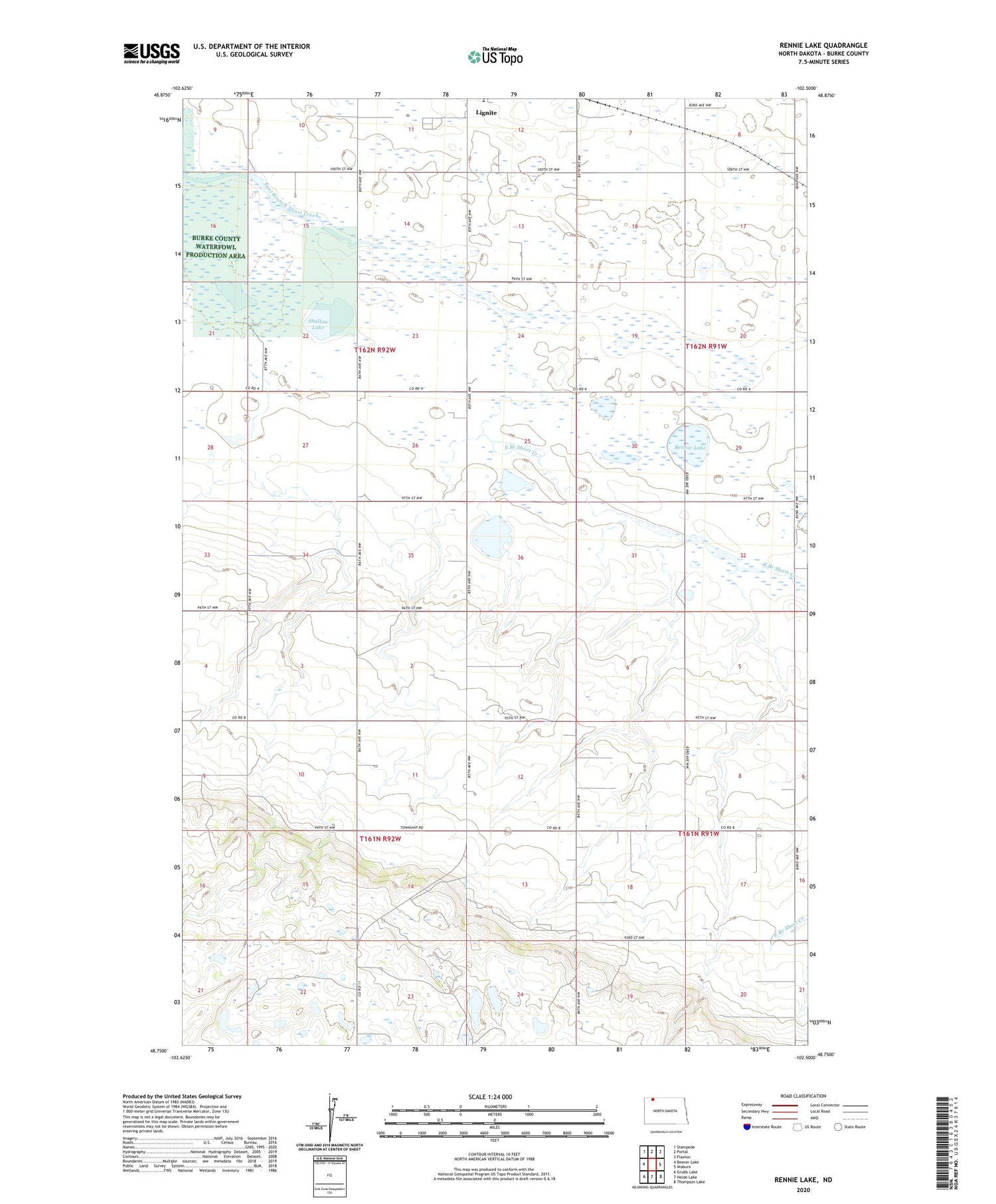 Rennie Lake North Dakota US Topo Map Image