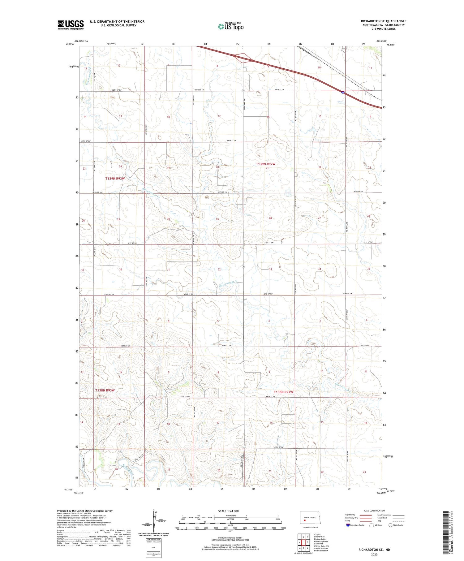 Richardton SE North Dakota US Topo Map Image