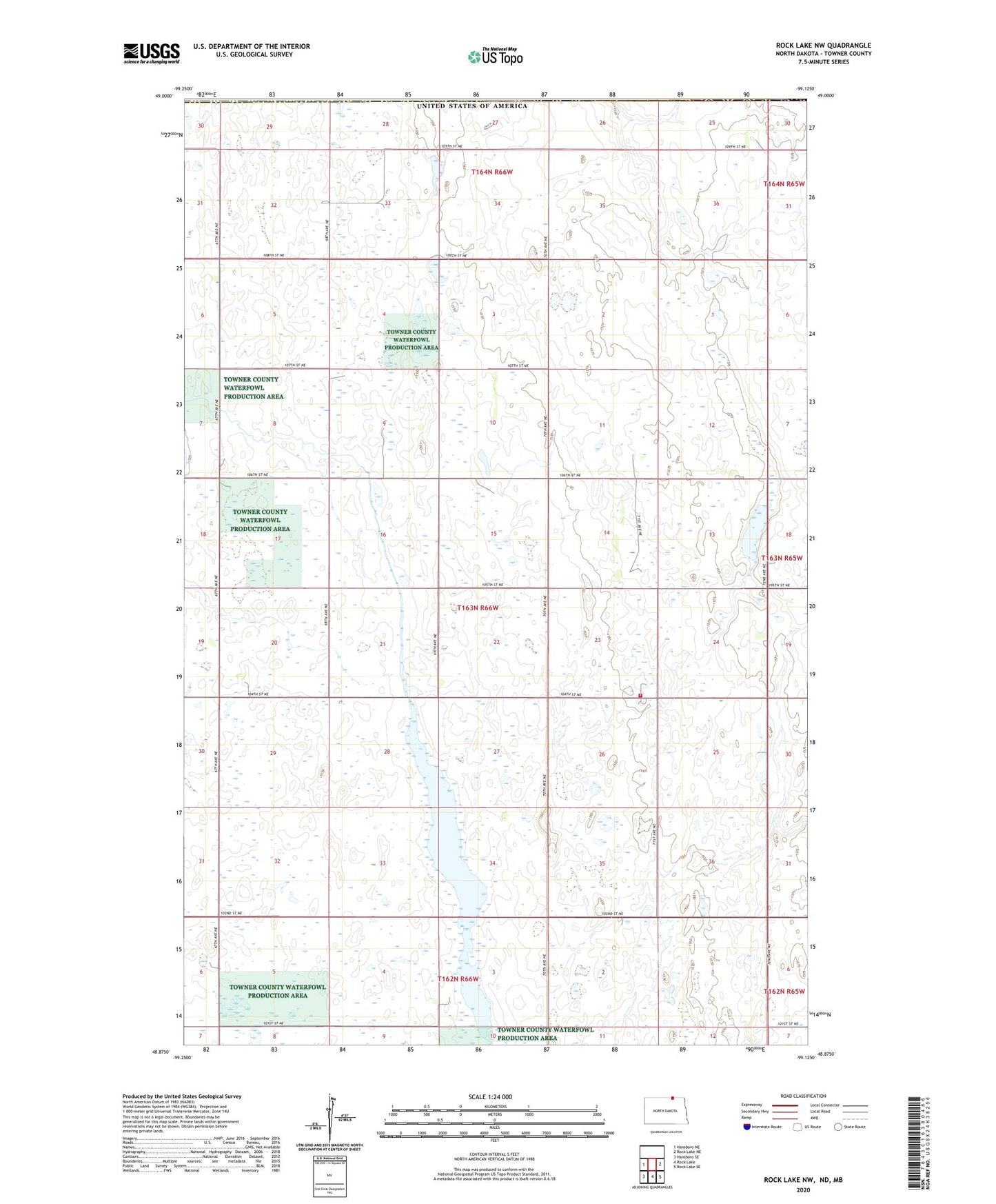 Rock Lake NW North Dakota US Topo Map Image