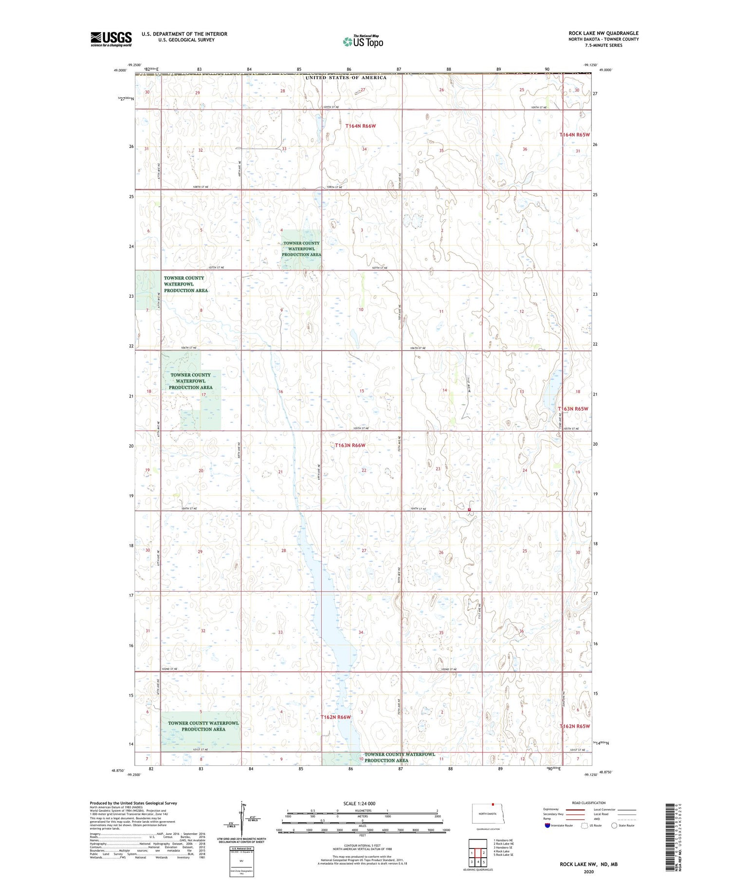 Rock Lake NW North Dakota US Topo Map Image