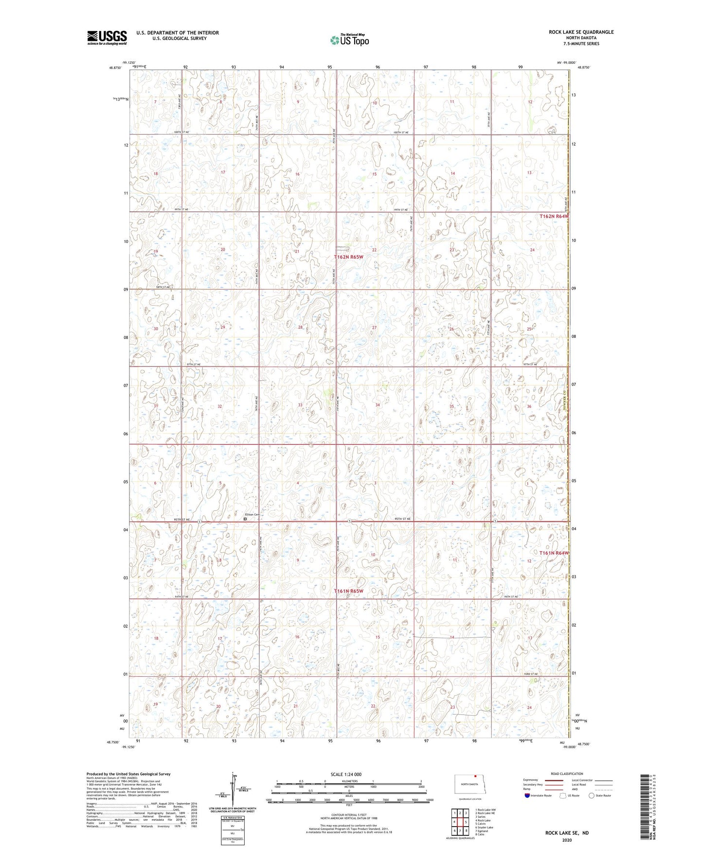 Rock Lake SE North Dakota US Topo Map Image