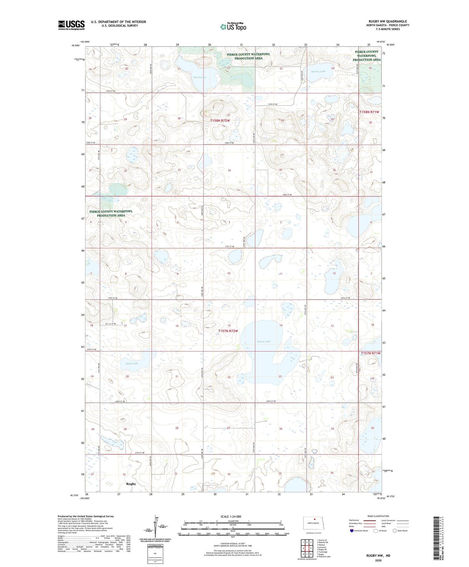 Rugby NW North Dakota US Topo Map Image