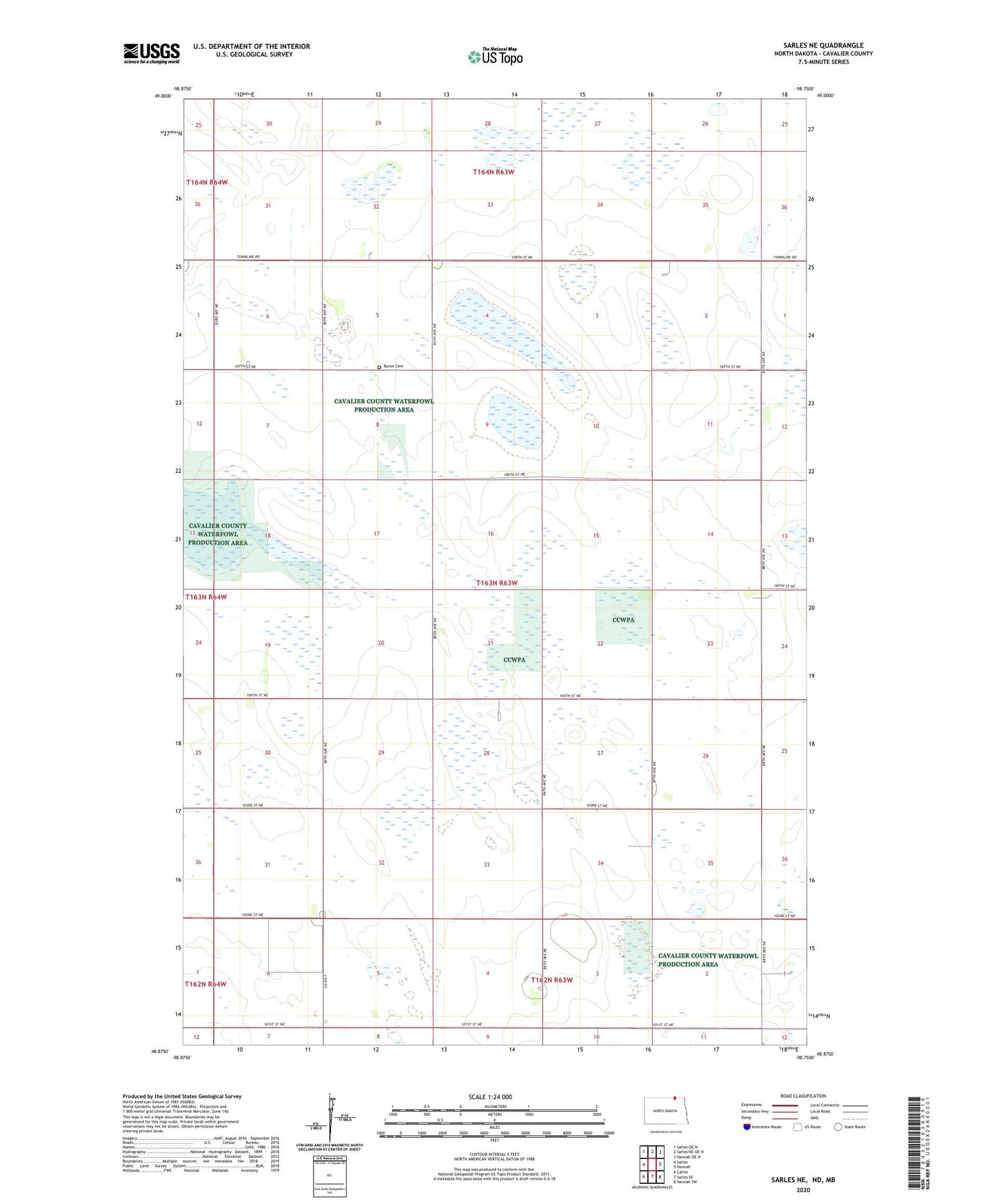 Sarles NE North Dakota US Topo Map Image