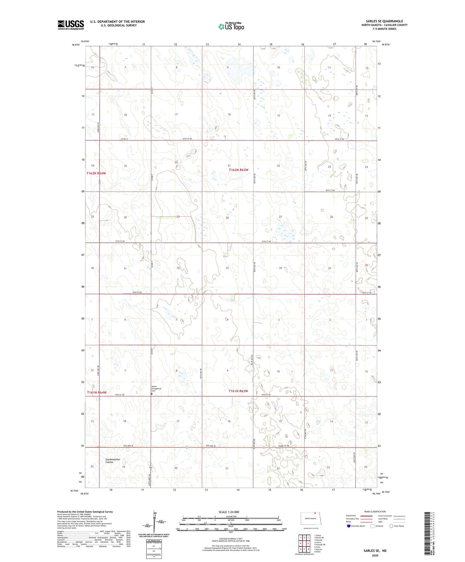 Sarles SE North Dakota US Topo Map Image