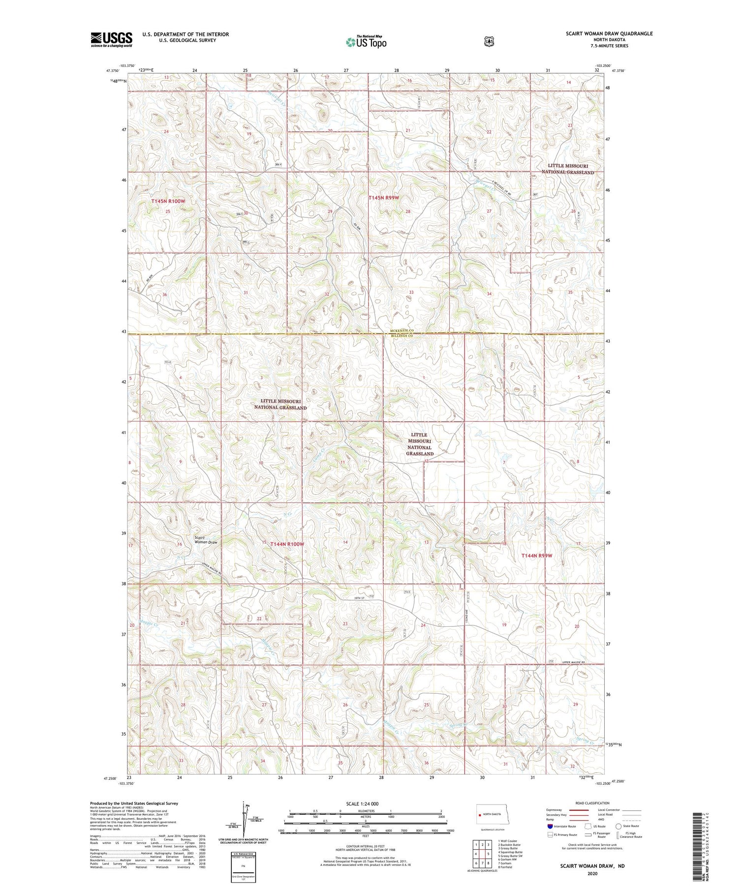 Scairt Woman Draw North Dakota US Topo Map Image