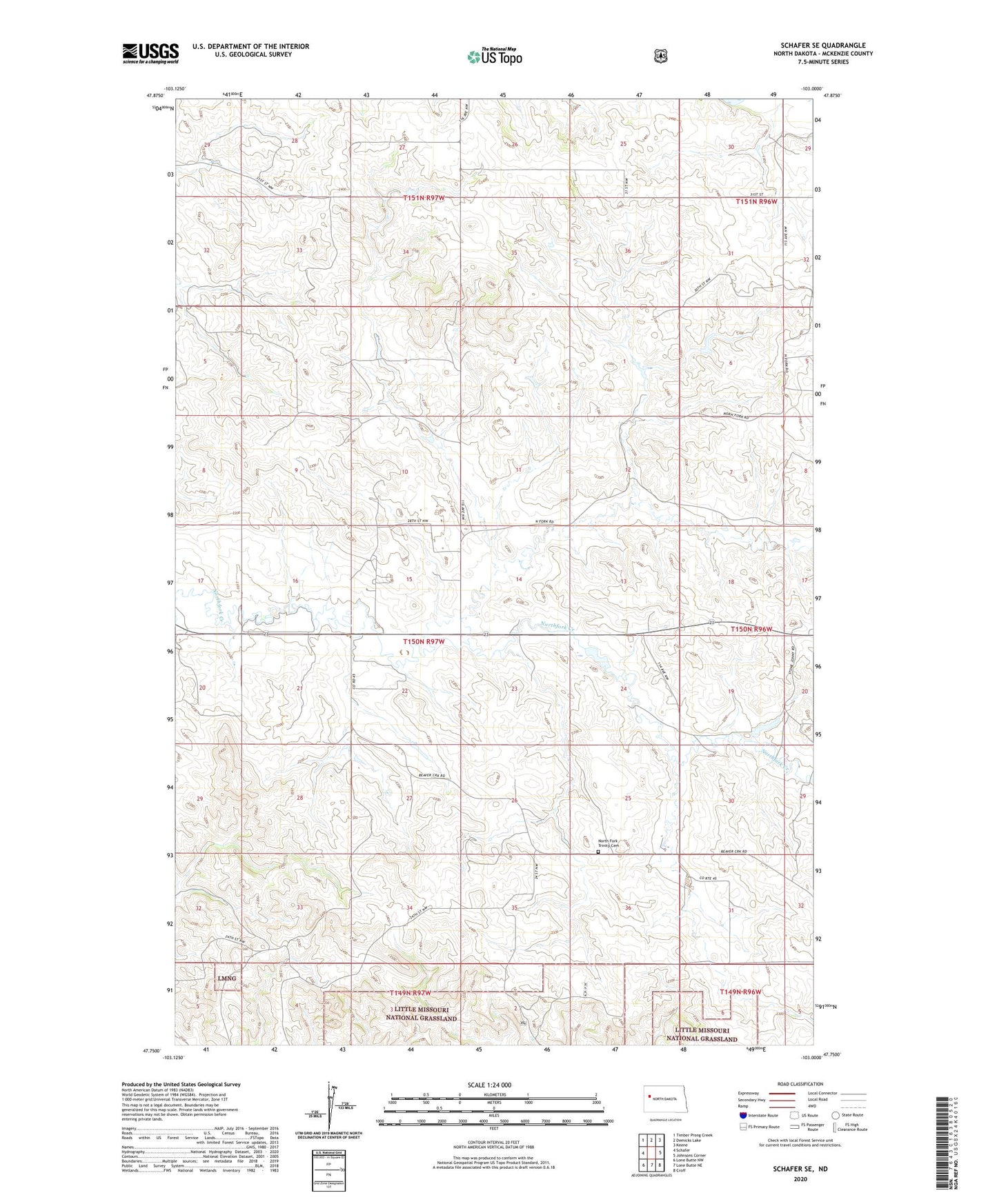 Schafer SE North Dakota US Topo Map Image