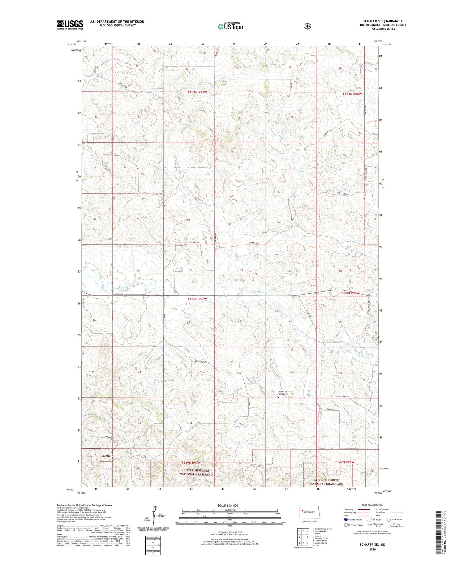 Schafer SE North Dakota US Topo Map Image