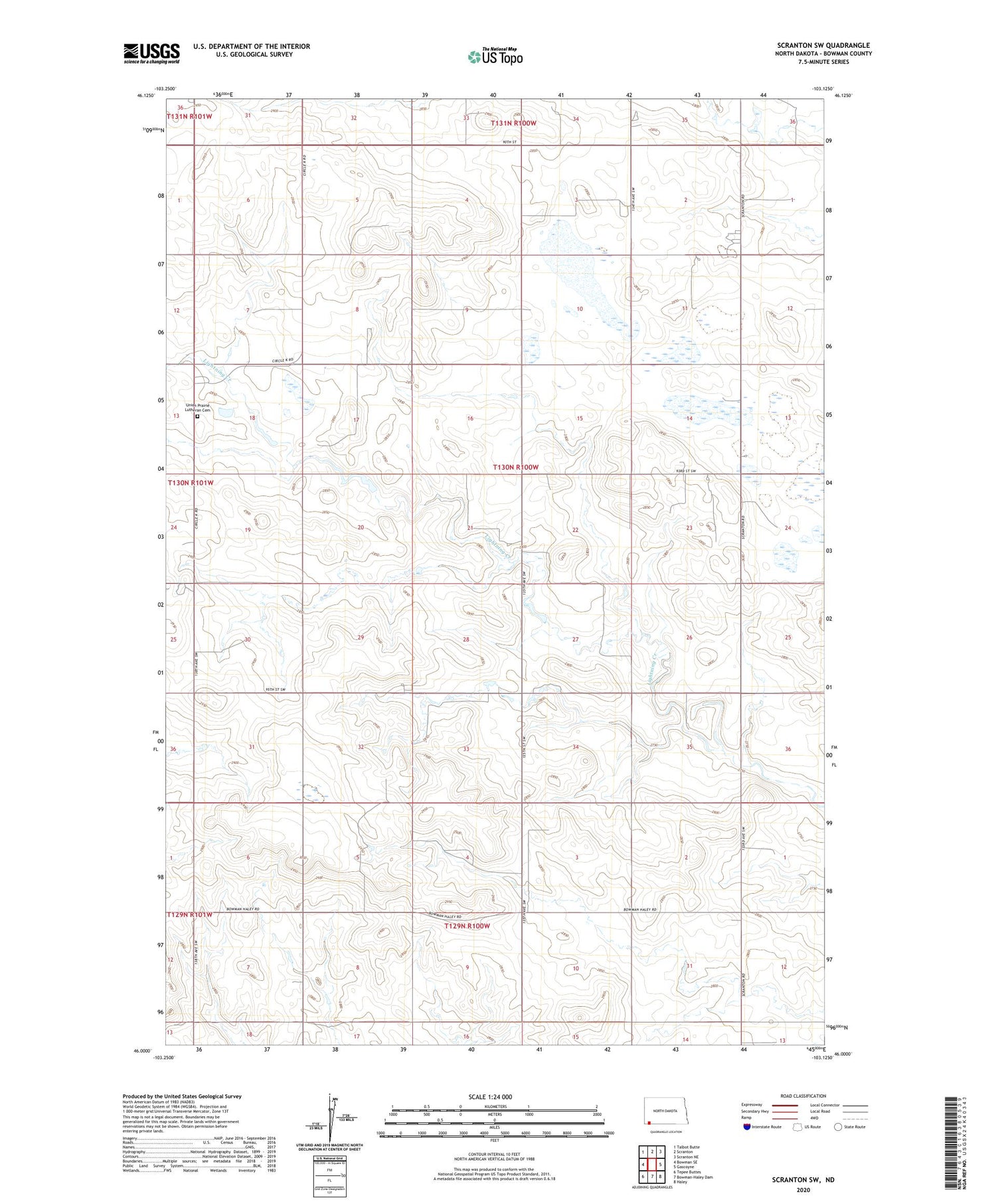 Scranton SW North Dakota US Topo Map Image