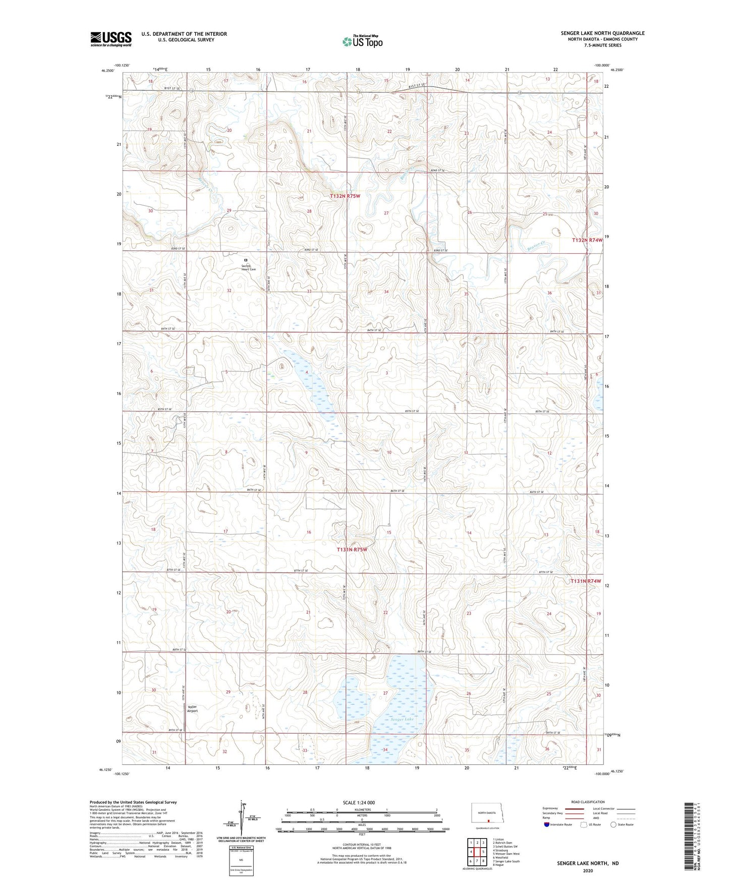 Senger Lake North North Dakota US Topo Map Image
