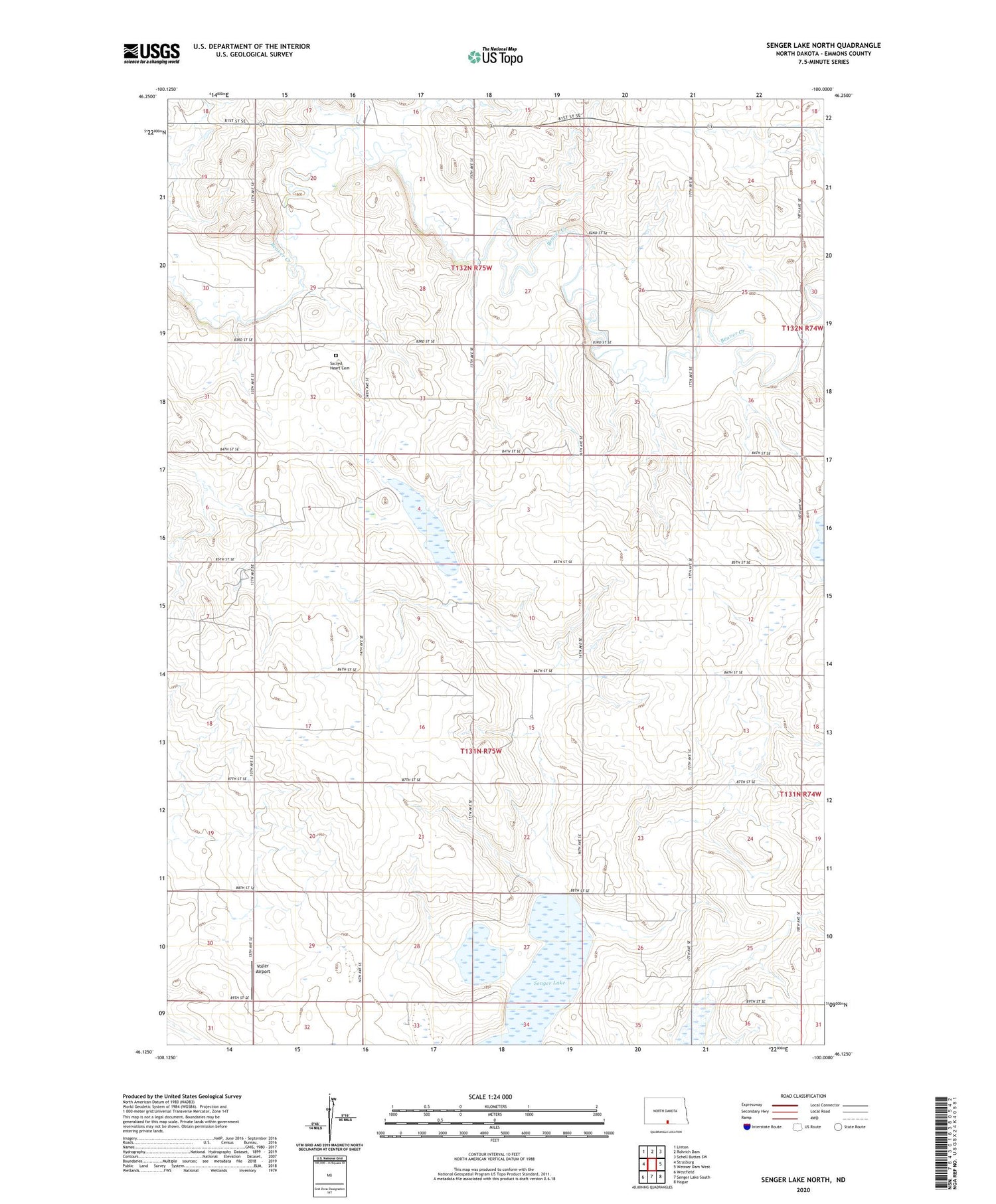 Senger Lake North North Dakota US Topo Map Image