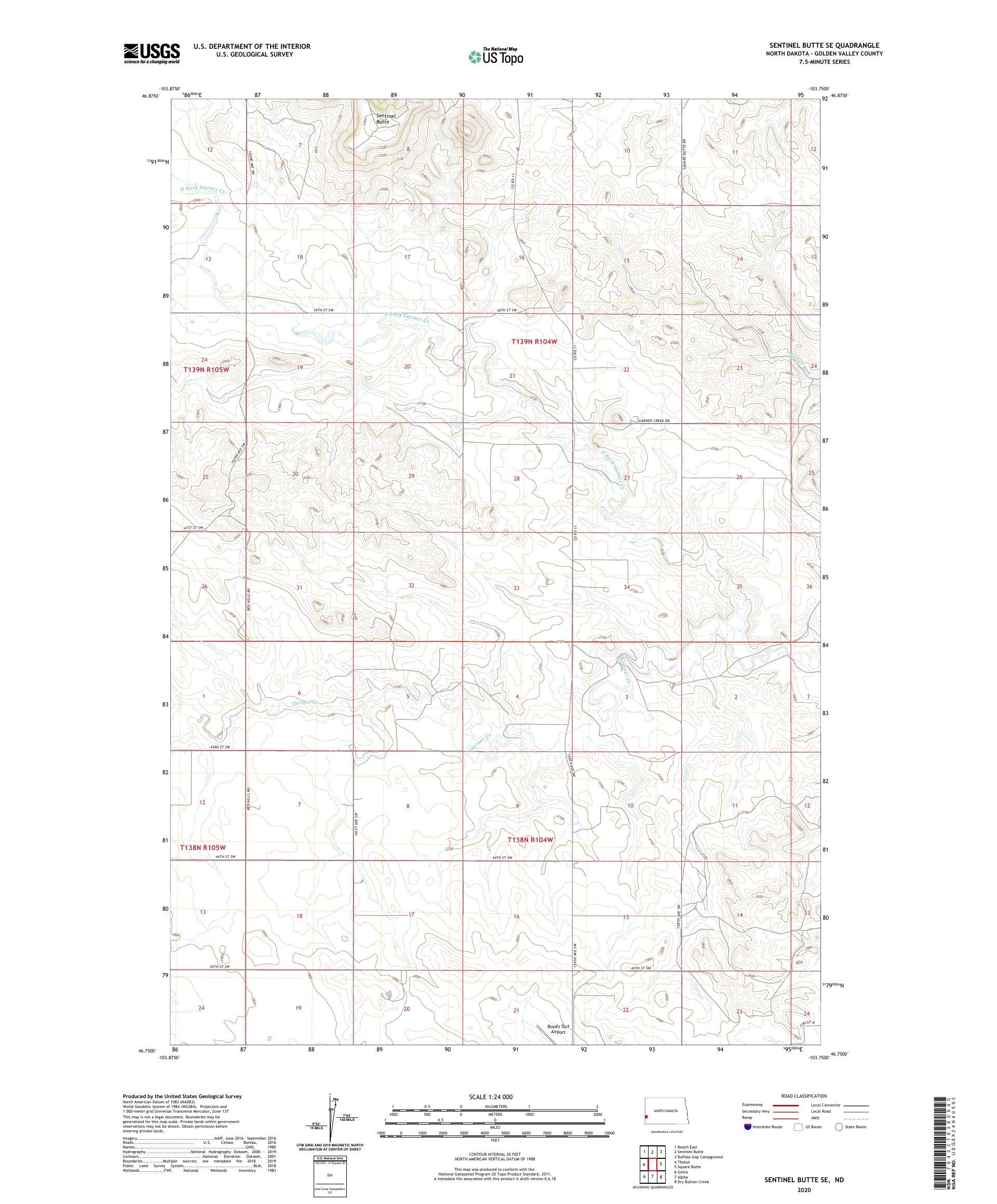 Sentinel Butte SE North Dakota US Topo Map – MyTopo Map Store