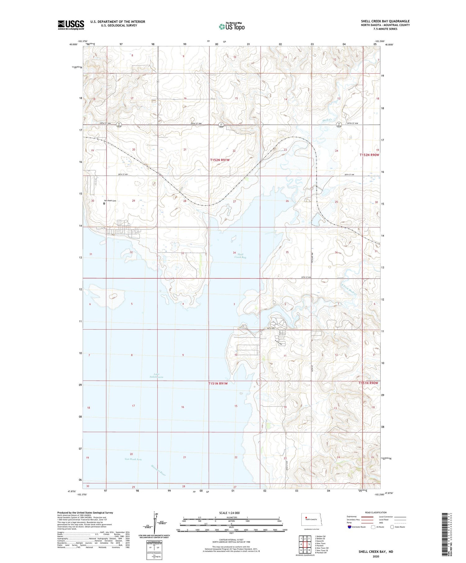 Shell Creek Bay North Dakota US Topo Map Image
