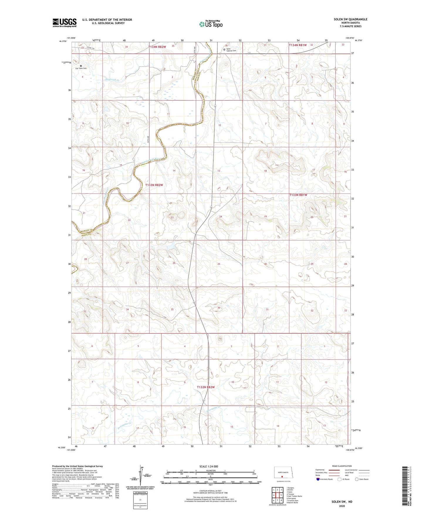 Solen SW North Dakota US Topo Map Image