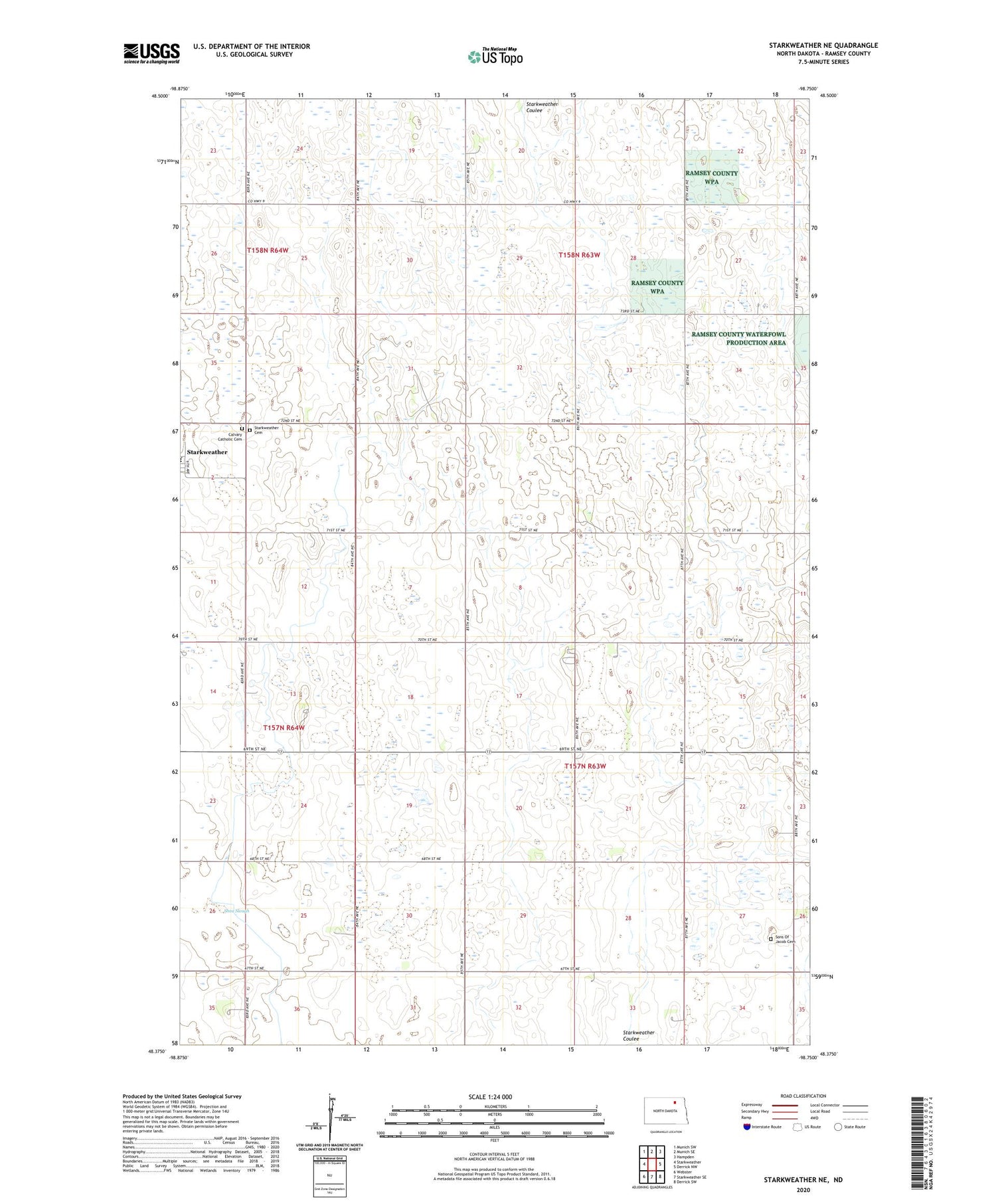 Starkweather NE North Dakota US Topo Map Image