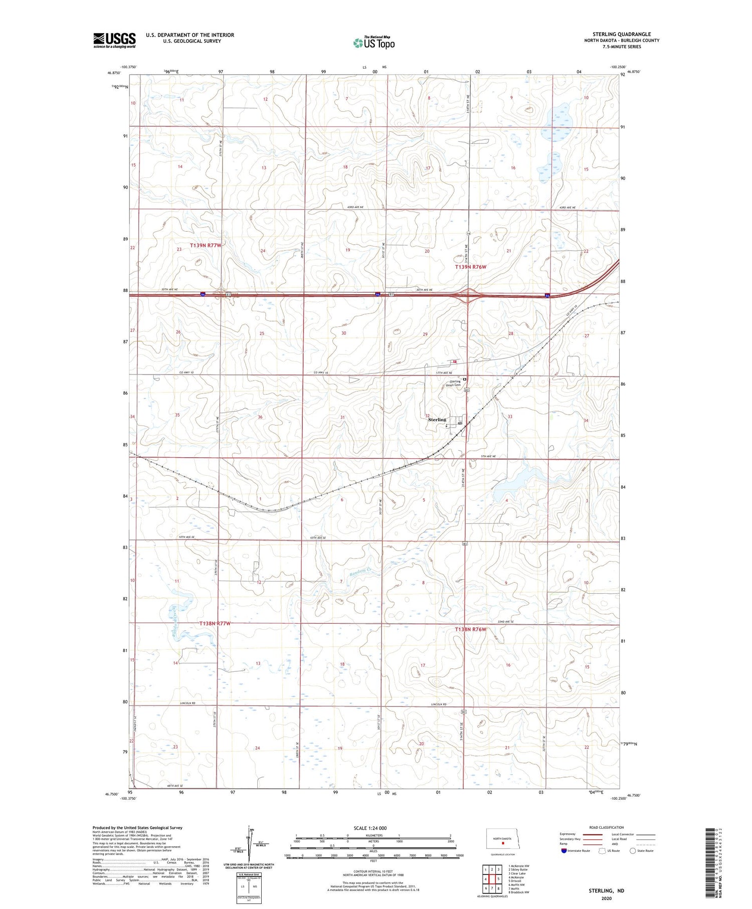 Sterling North Dakota US Topo Map Image