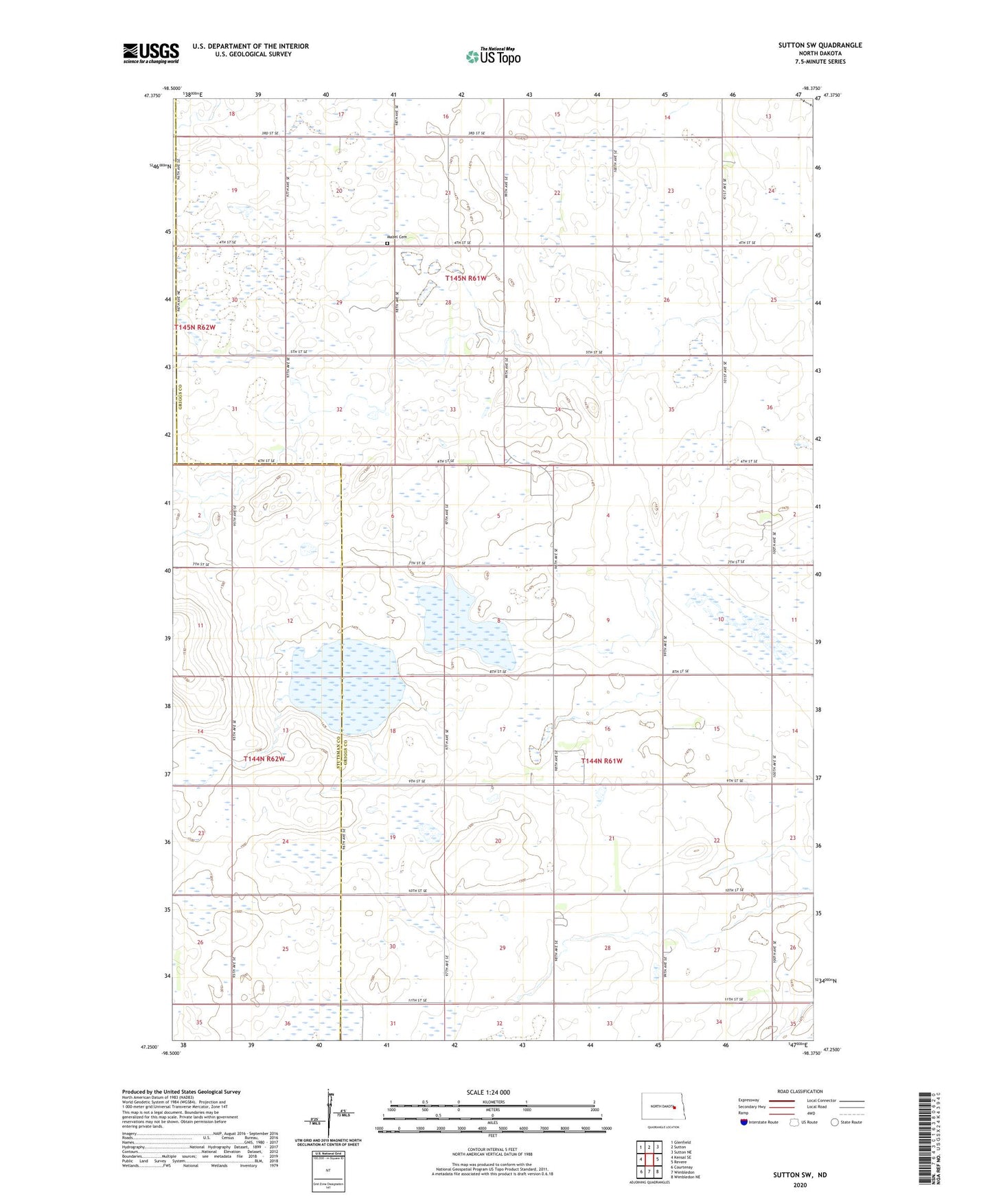 Sutton SW North Dakota US Topo Map Image