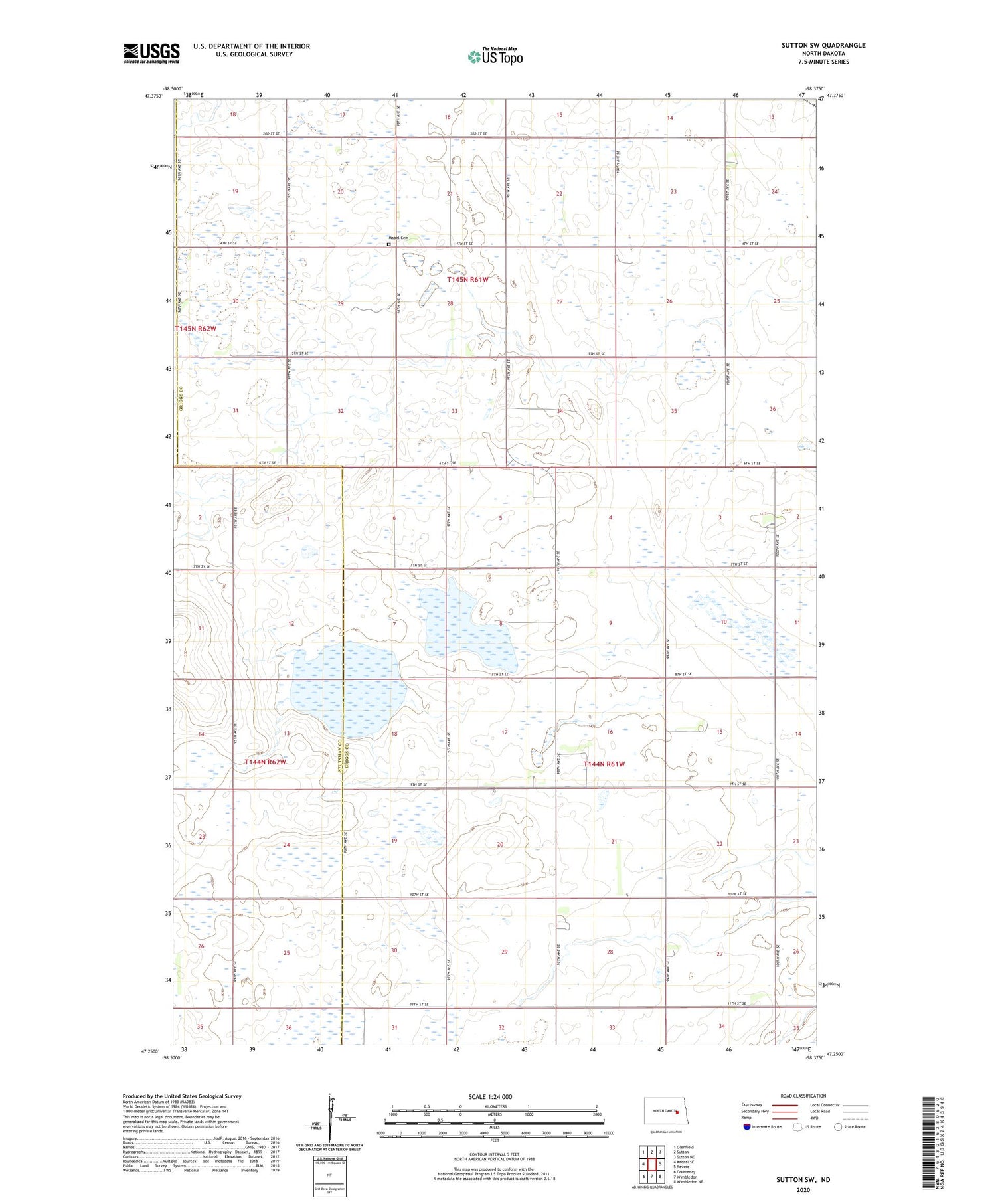 Sutton SW North Dakota US Topo Map Image