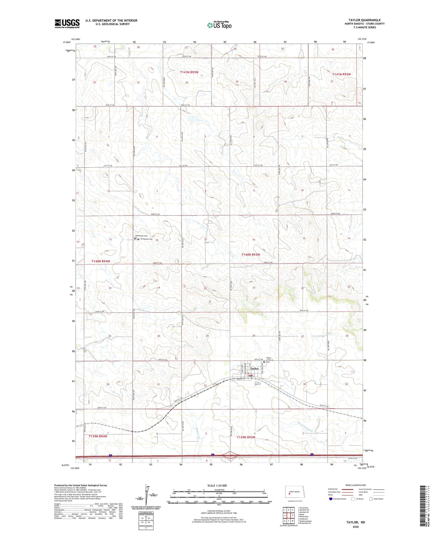 Taylor North Dakota US Topo Map Image