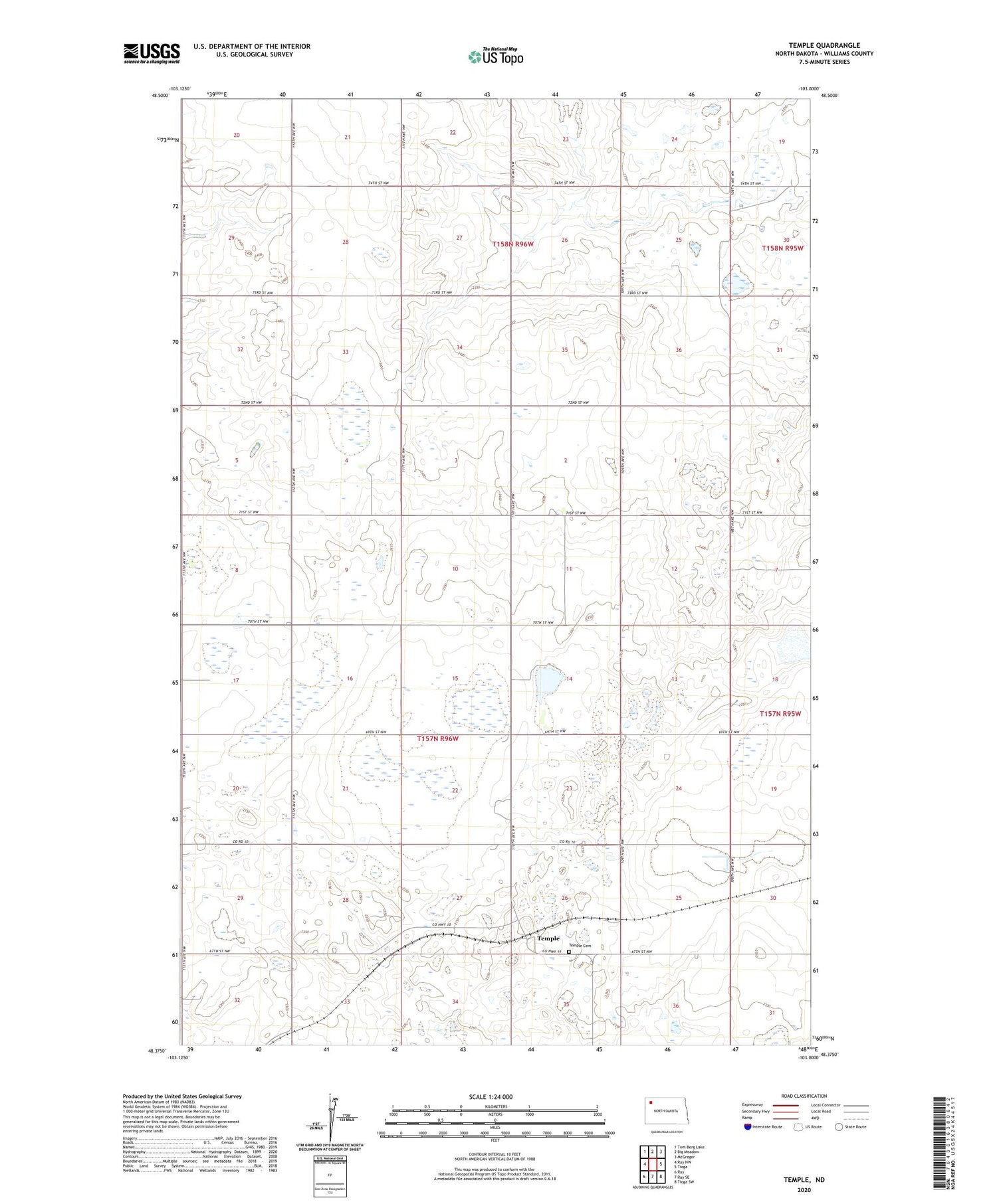 Temple North Dakota US Topo Map Image