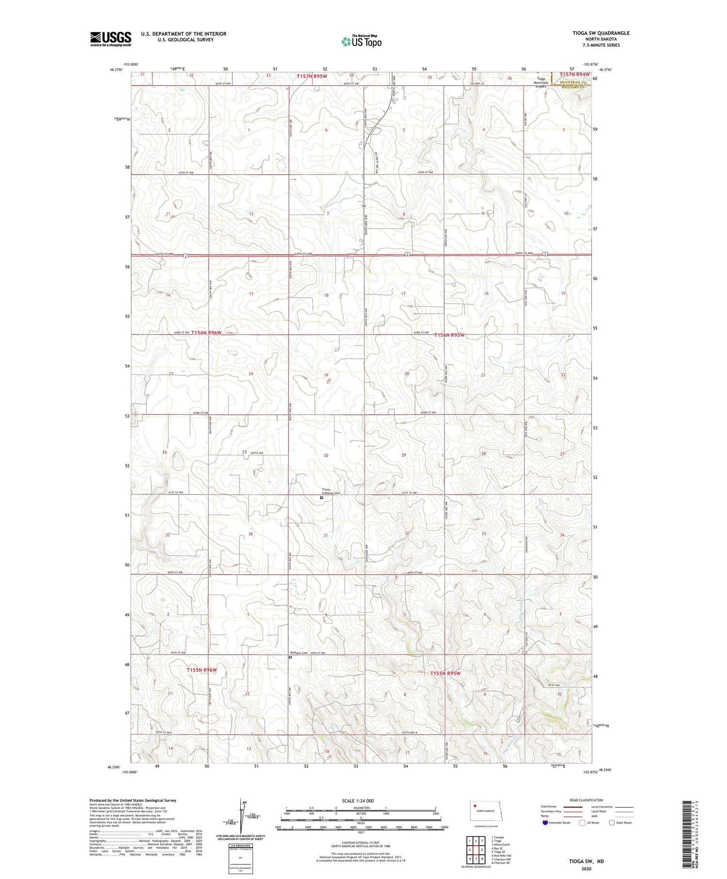 Tioga SW North Dakota US Topo Map Image