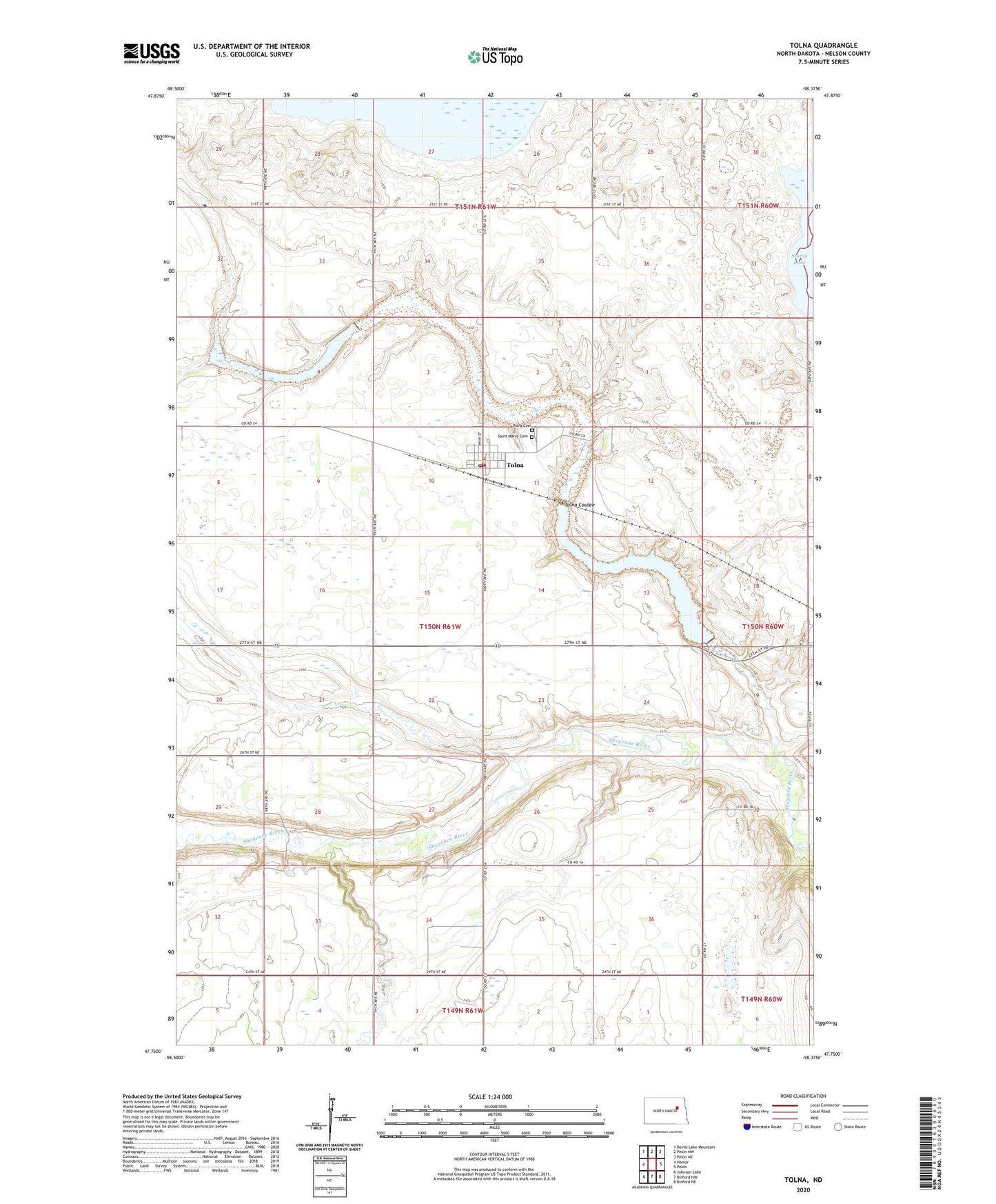 Tolna North Dakota US Topo Map Image