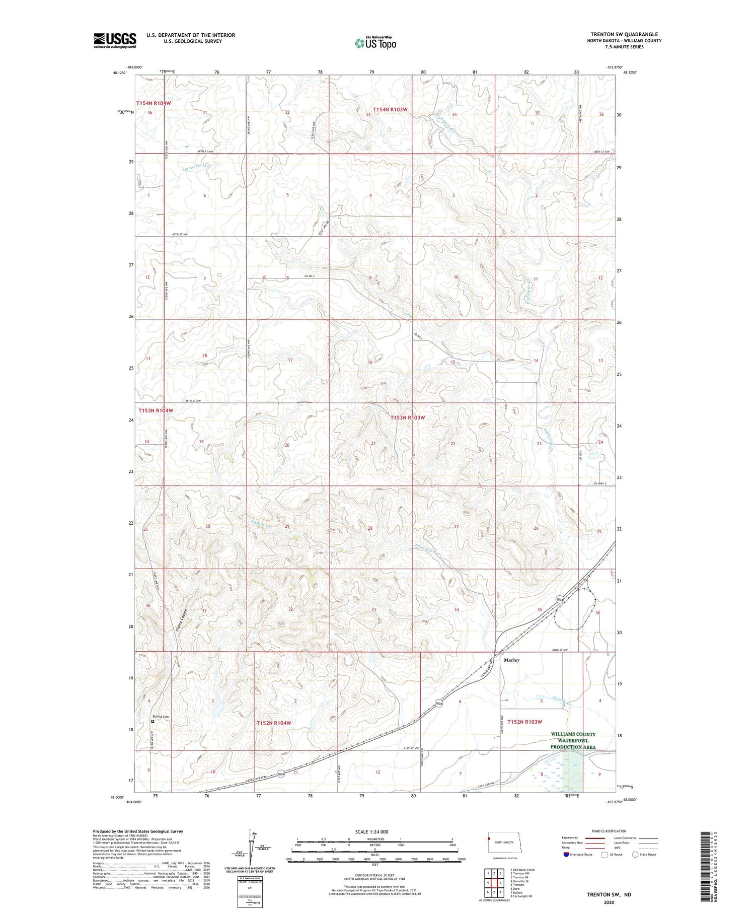 Trenton SW North Dakota US Topo Map Image