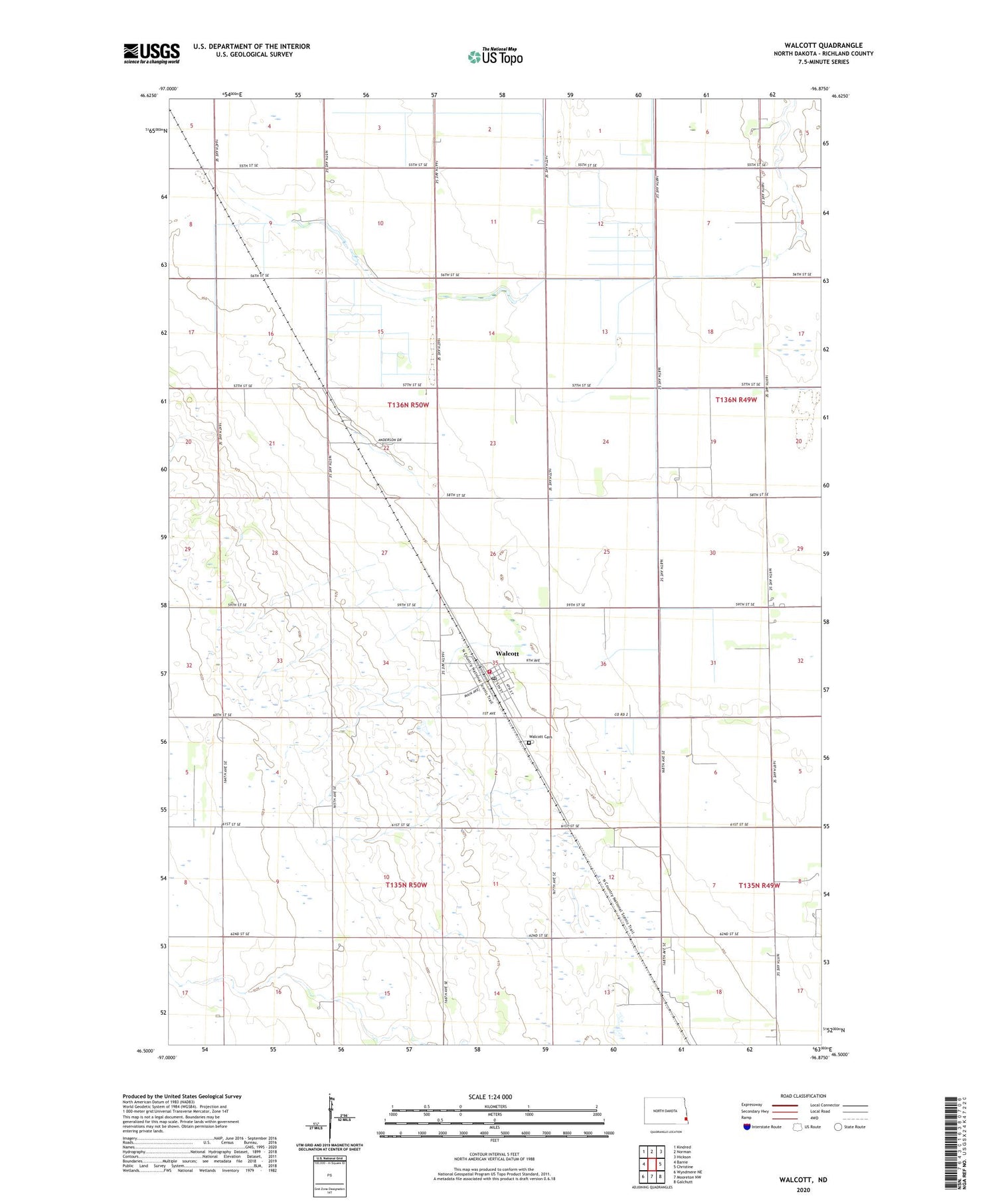 Walcott North Dakota US Topo Map Image
