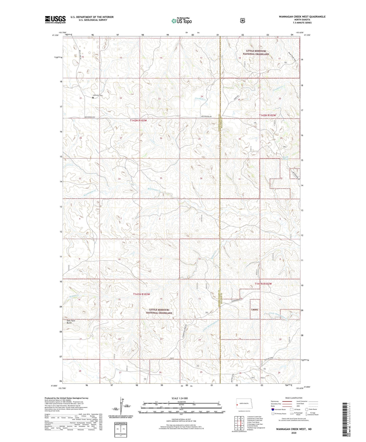 Wannagan Creek West North Dakota US Topo Map Image