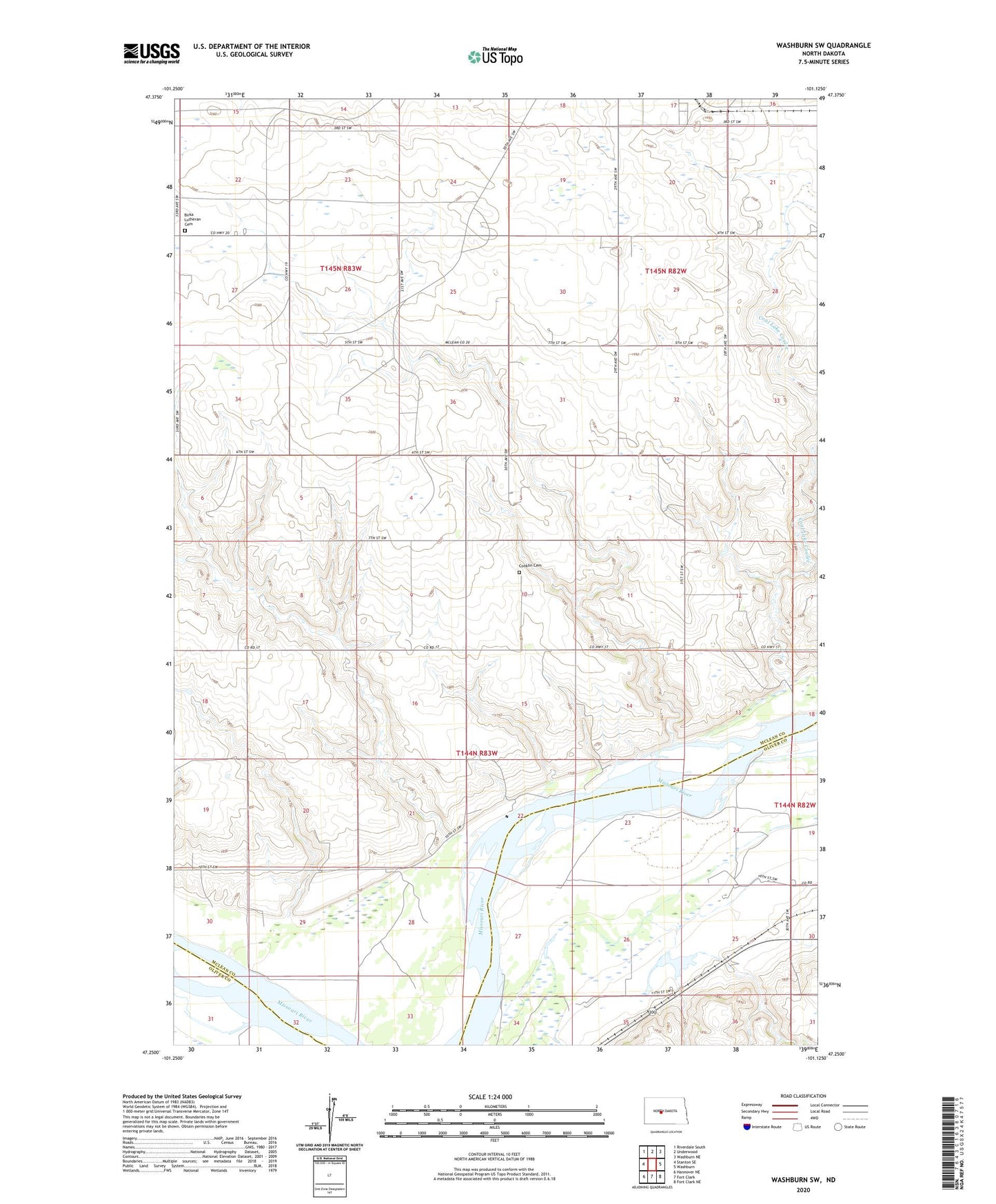 Washburn SW North Dakota US Topo Map Image