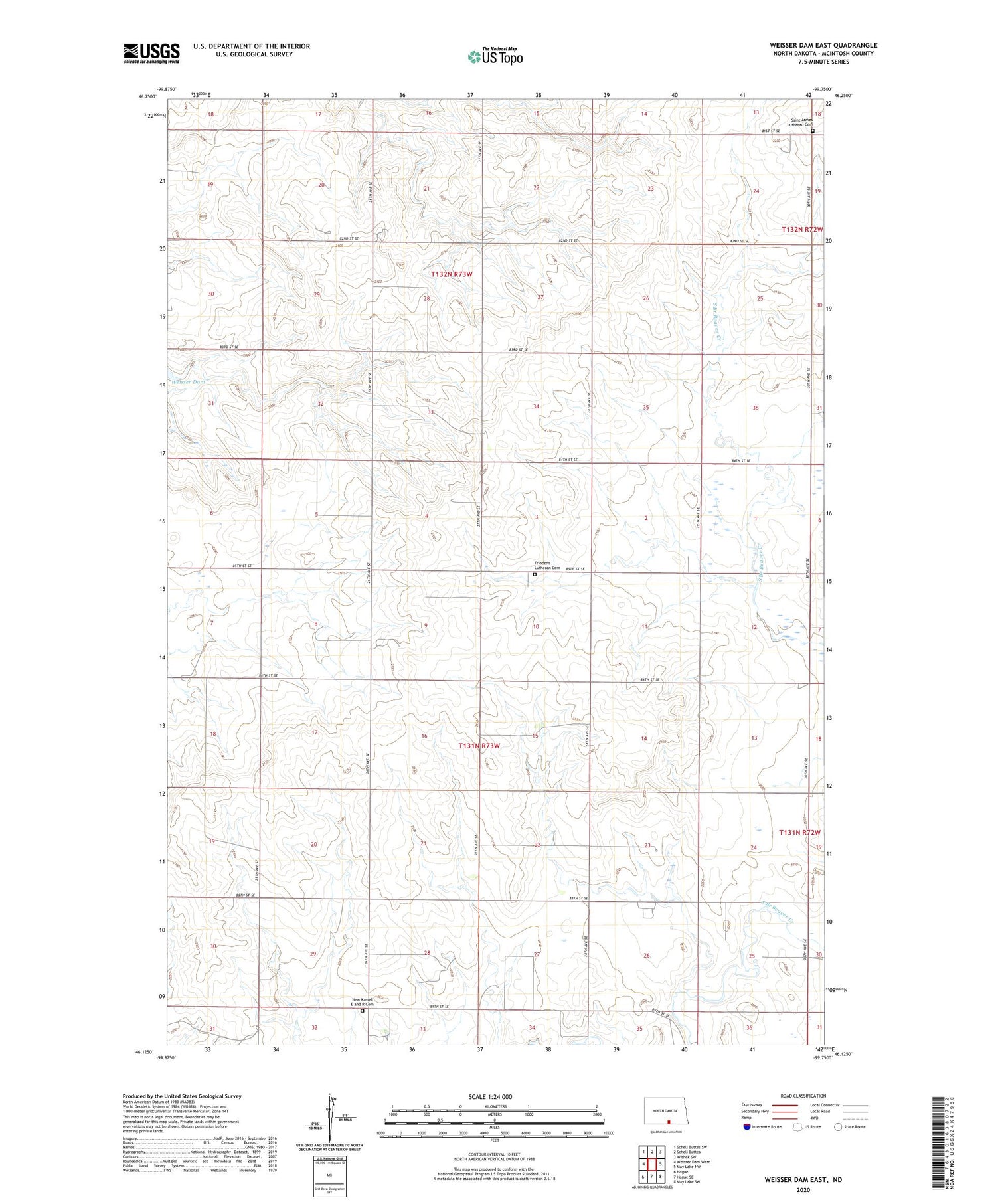 Weisser Dam East North Dakota US Topo Map Image