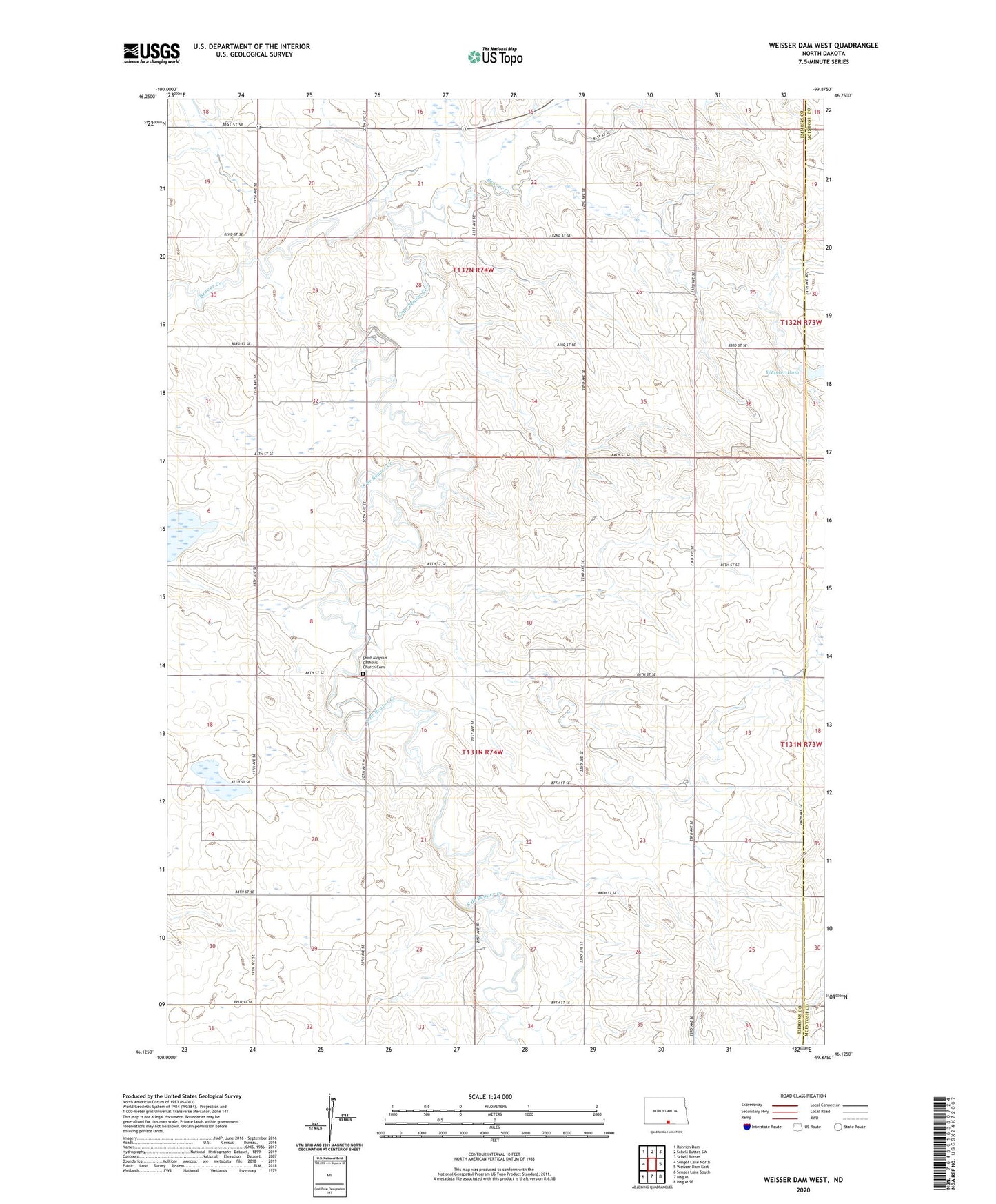 Weisser Dam West North Dakota US Topo Map Image