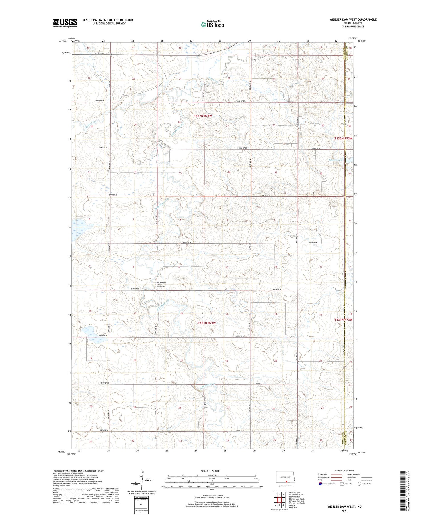 Weisser Dam West North Dakota US Topo Map Image
