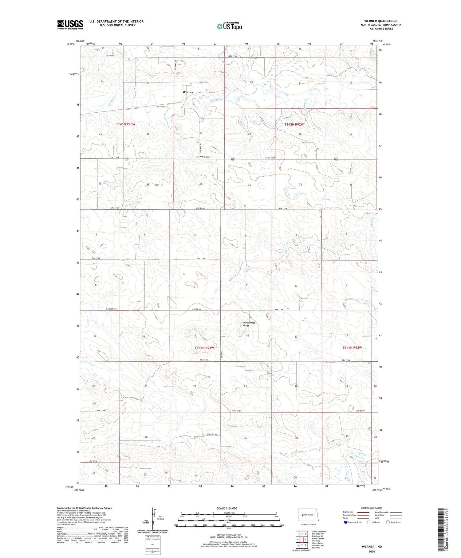 Werner North Dakota US Topo Map Image