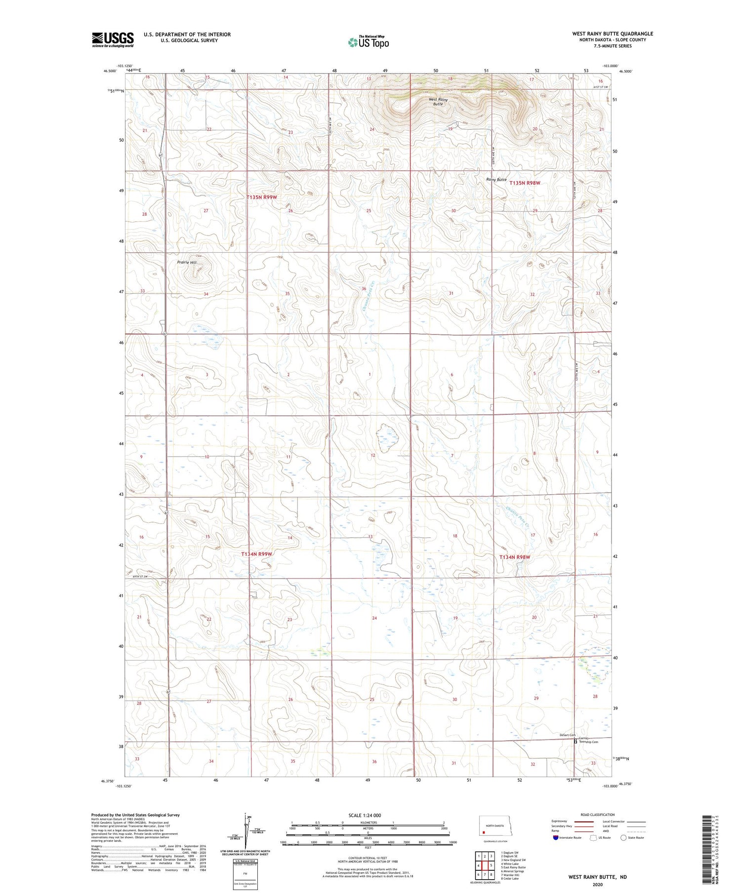 West Rainy Butte North Dakota US Topo Map Image