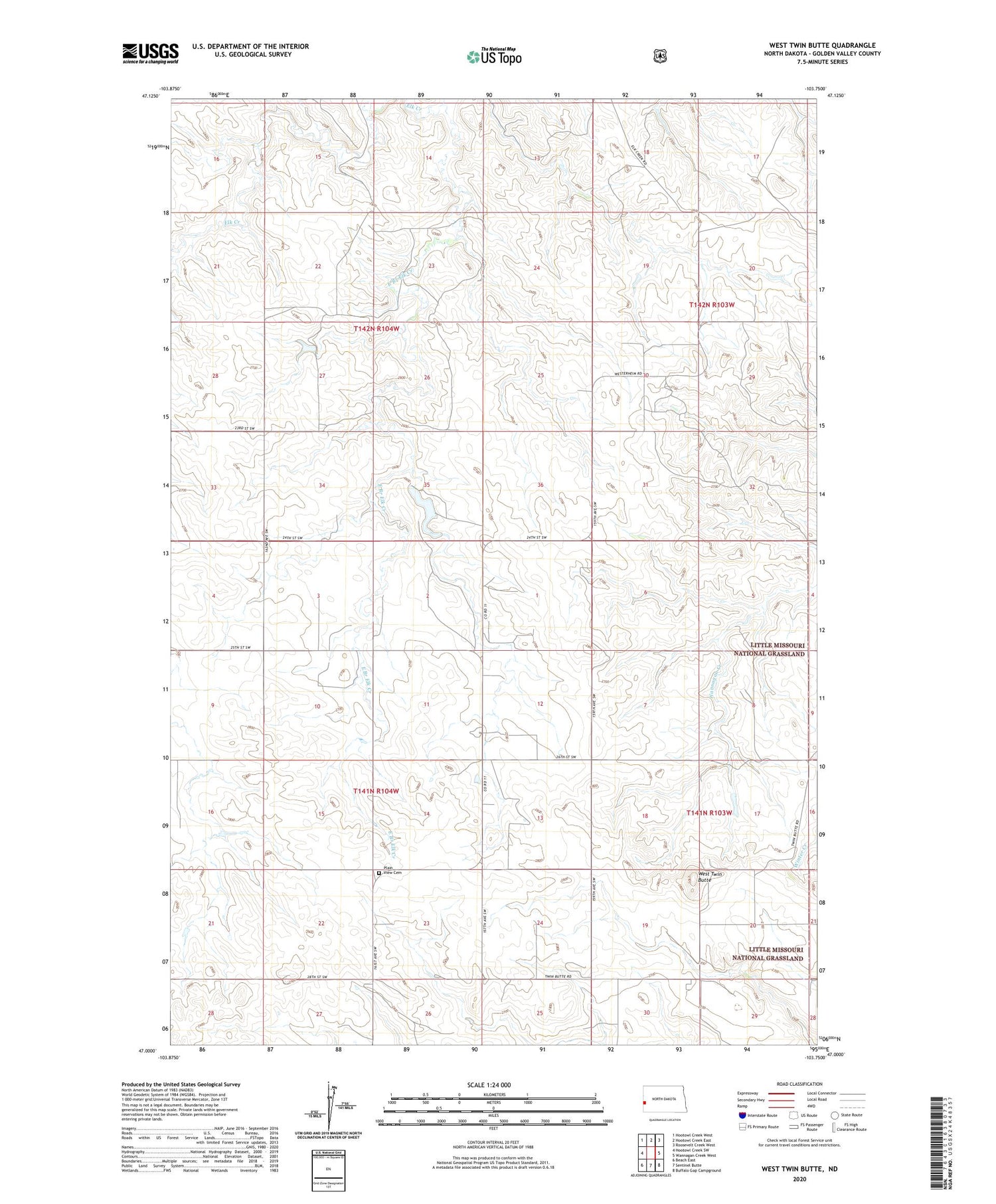 West Twin Butte North Dakota US Topo Map Image
