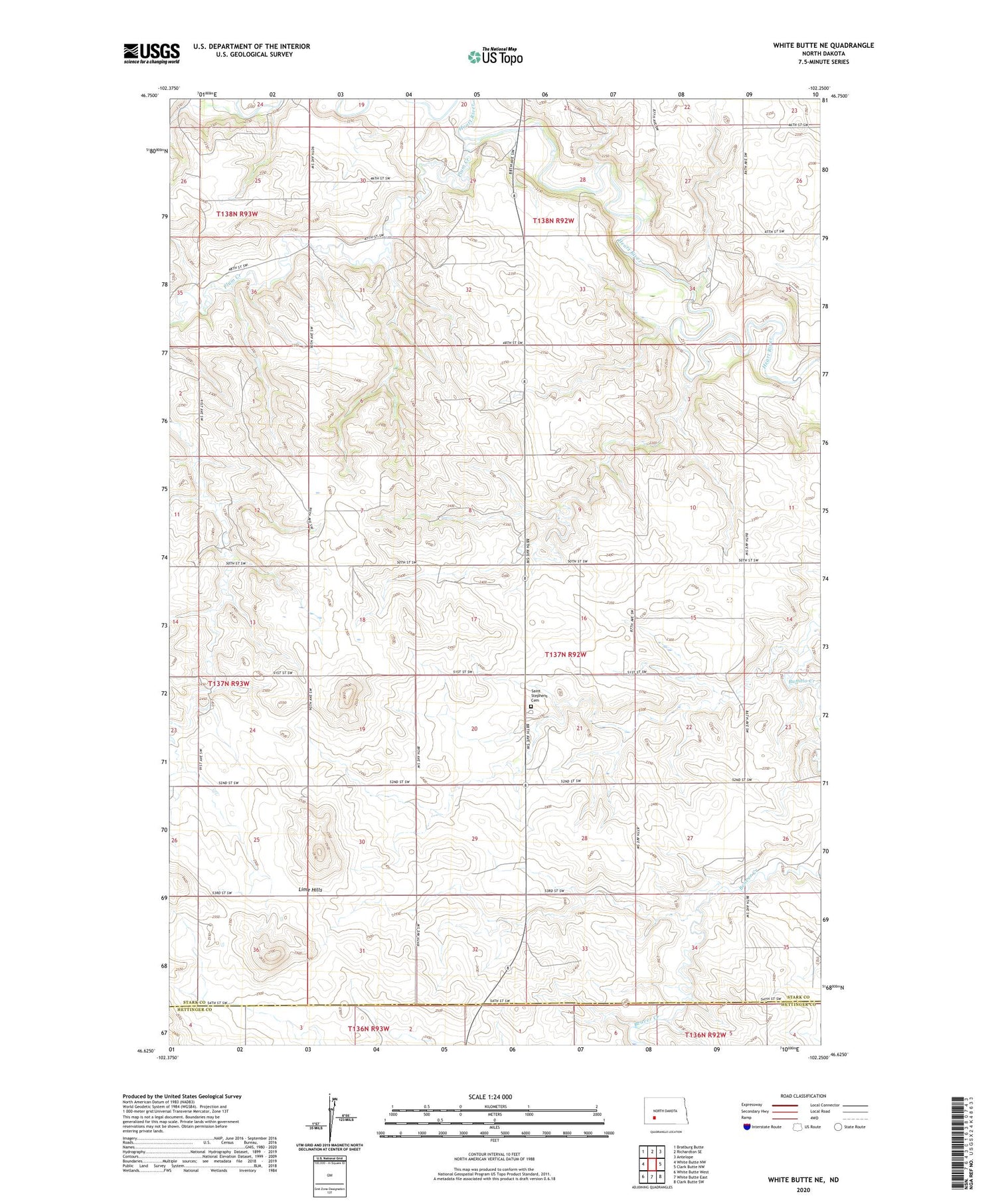 White Butte NE North Dakota US Topo Map Image