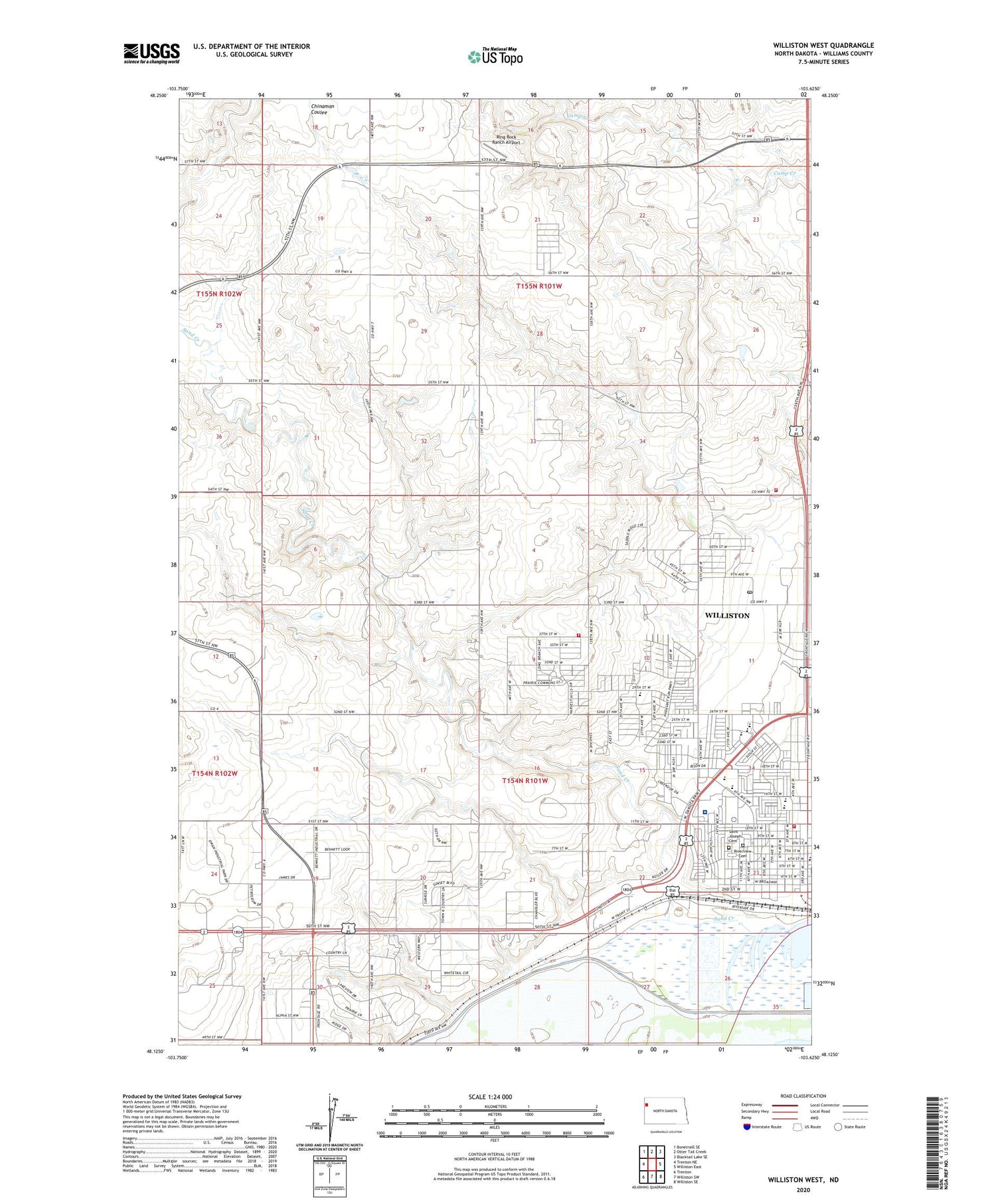 Williston West North Dakota US Topo Map Image