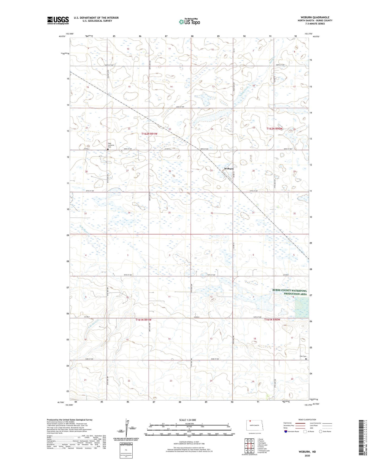 Woburn North Dakota US Topo Map Image