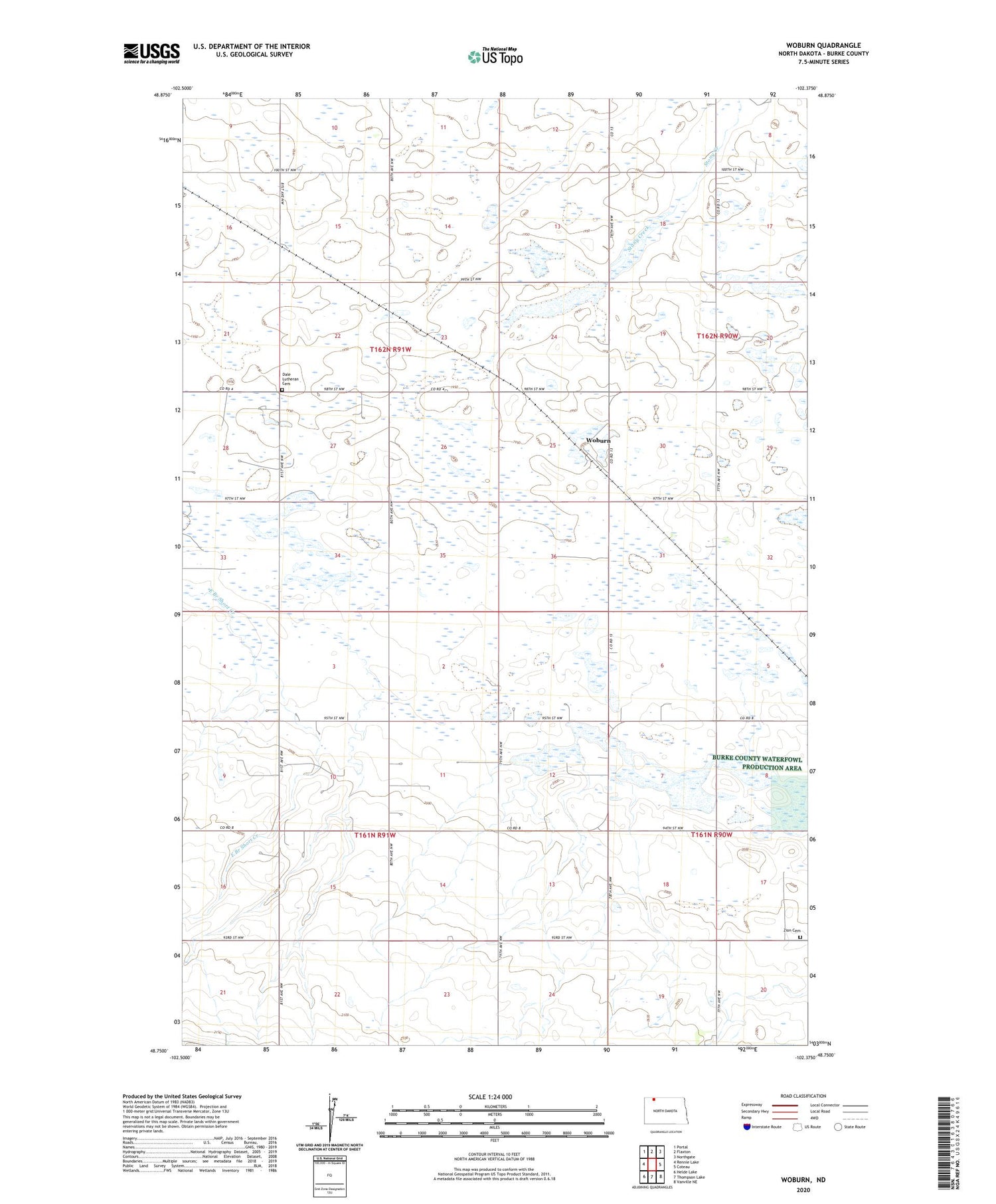 Woburn North Dakota US Topo Map Image