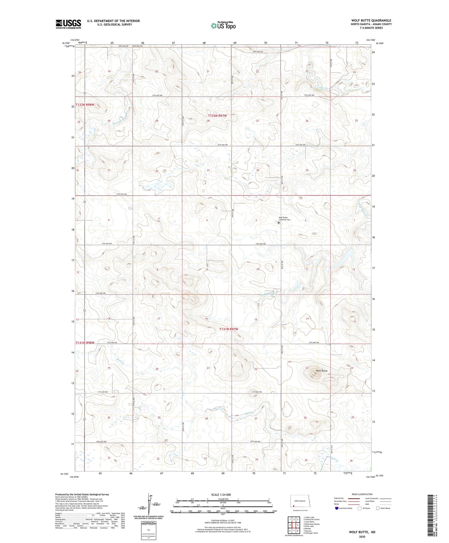 Wolf Butte North Dakota US Topo Map Image