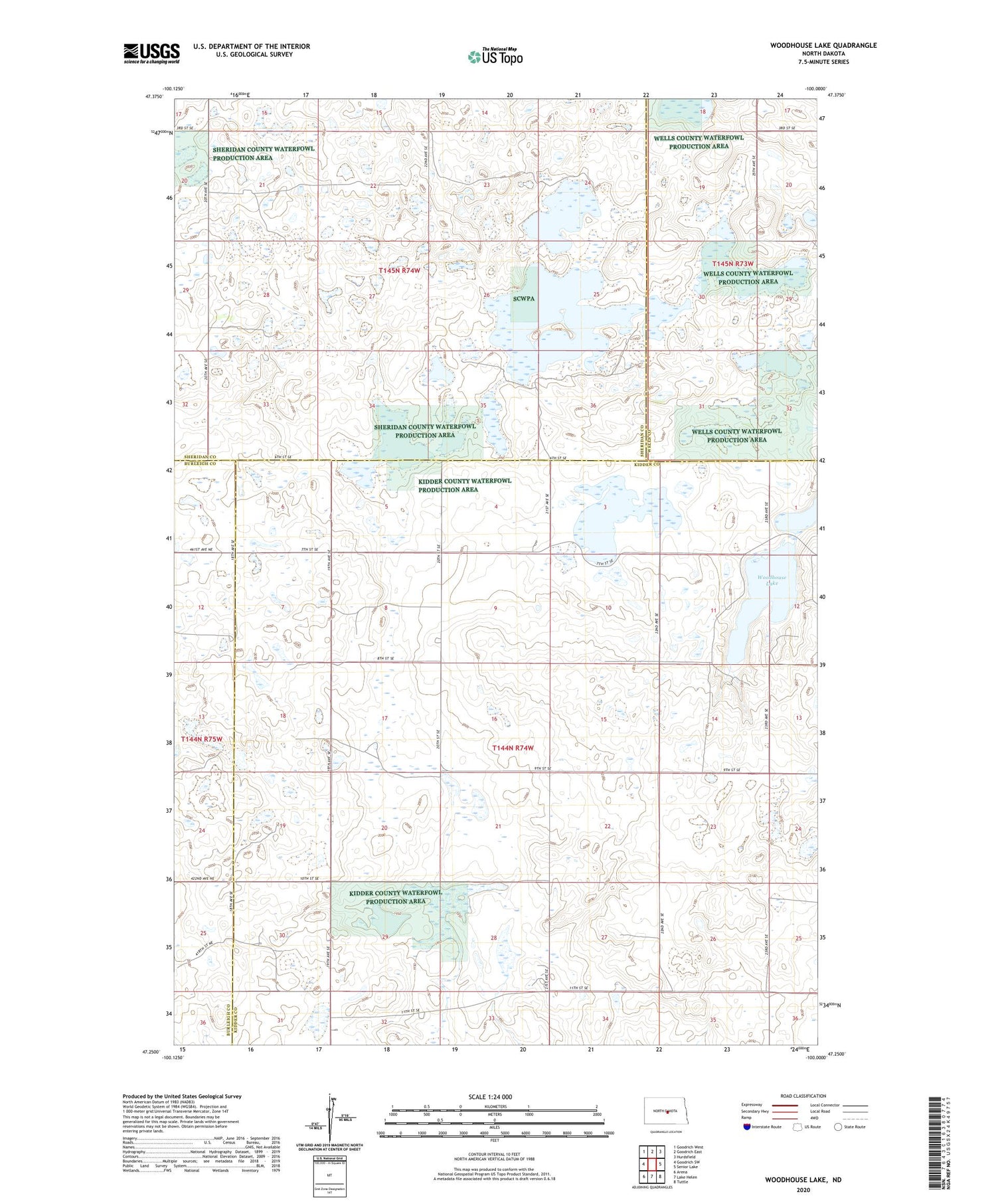 Woodhouse Lake North Dakota US Topo Map Image